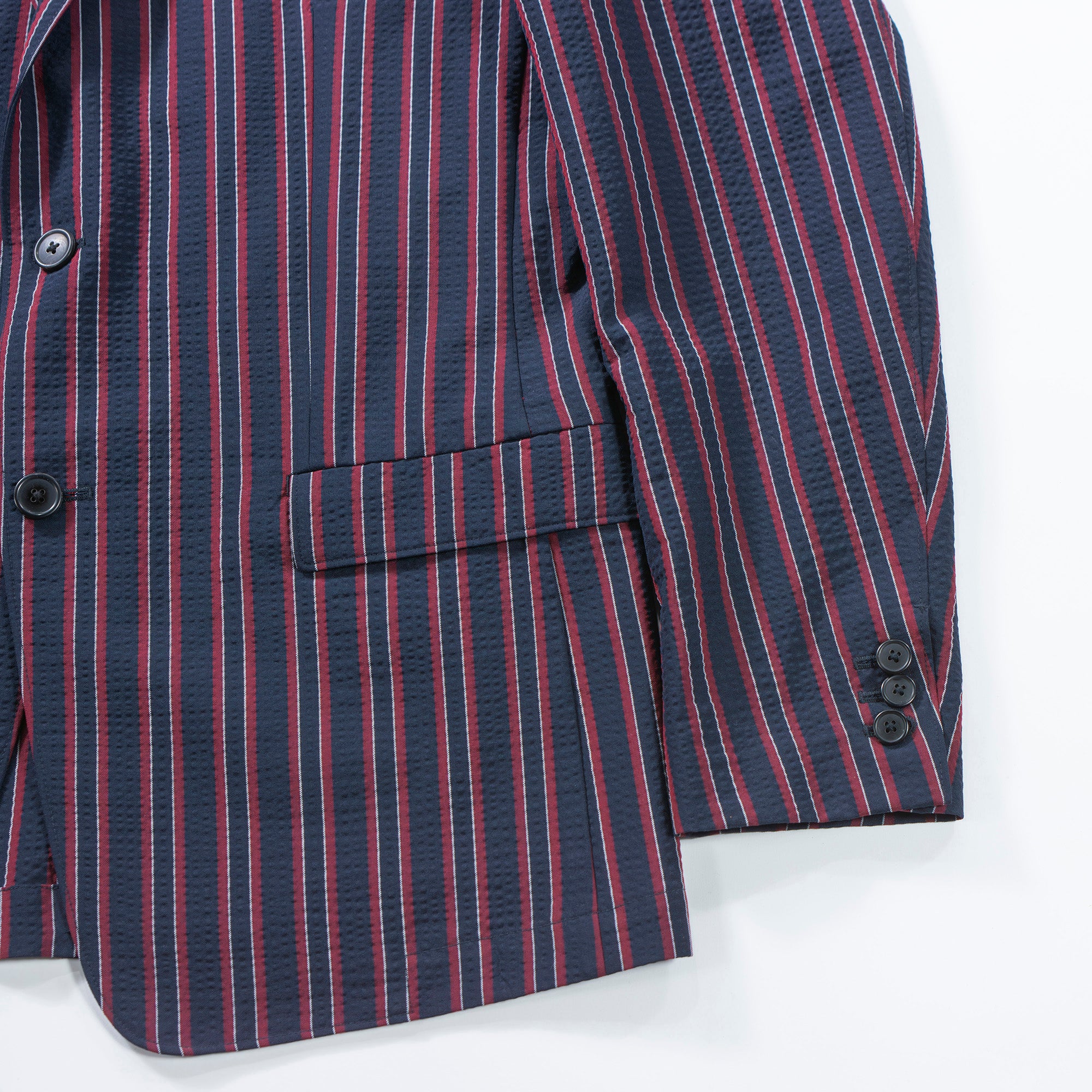 Theory Multi-stripe suit set, seersucker fabric, easy pants, tailored jacket, casual