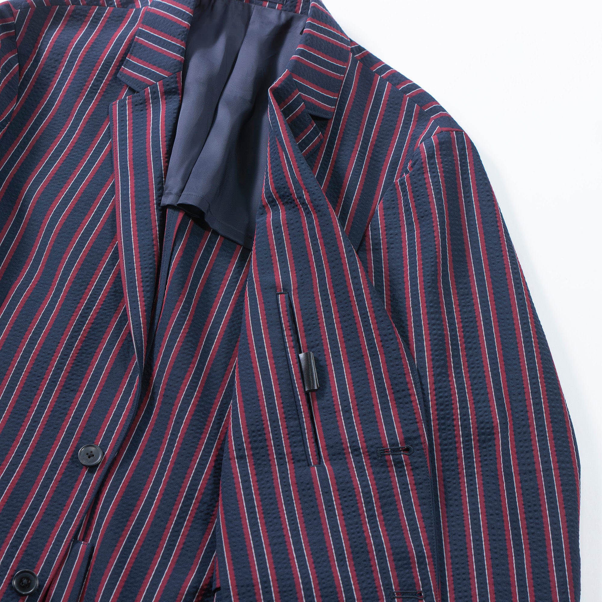 Theory Multi-stripe suit set, seersucker fabric, easy pants, tailored jacket, casual