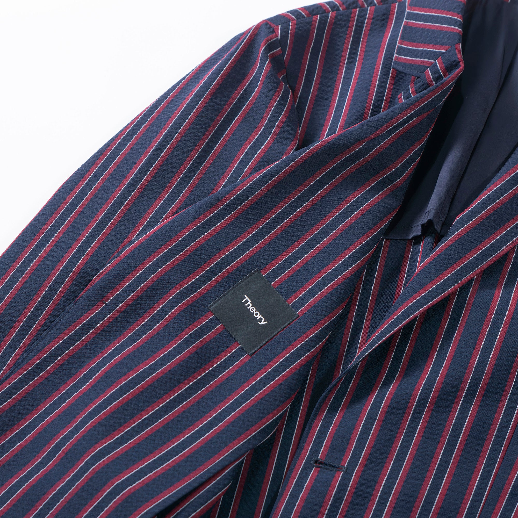 Theory Multi-stripe suit set, seersucker fabric, easy pants, tailored jacket, casual