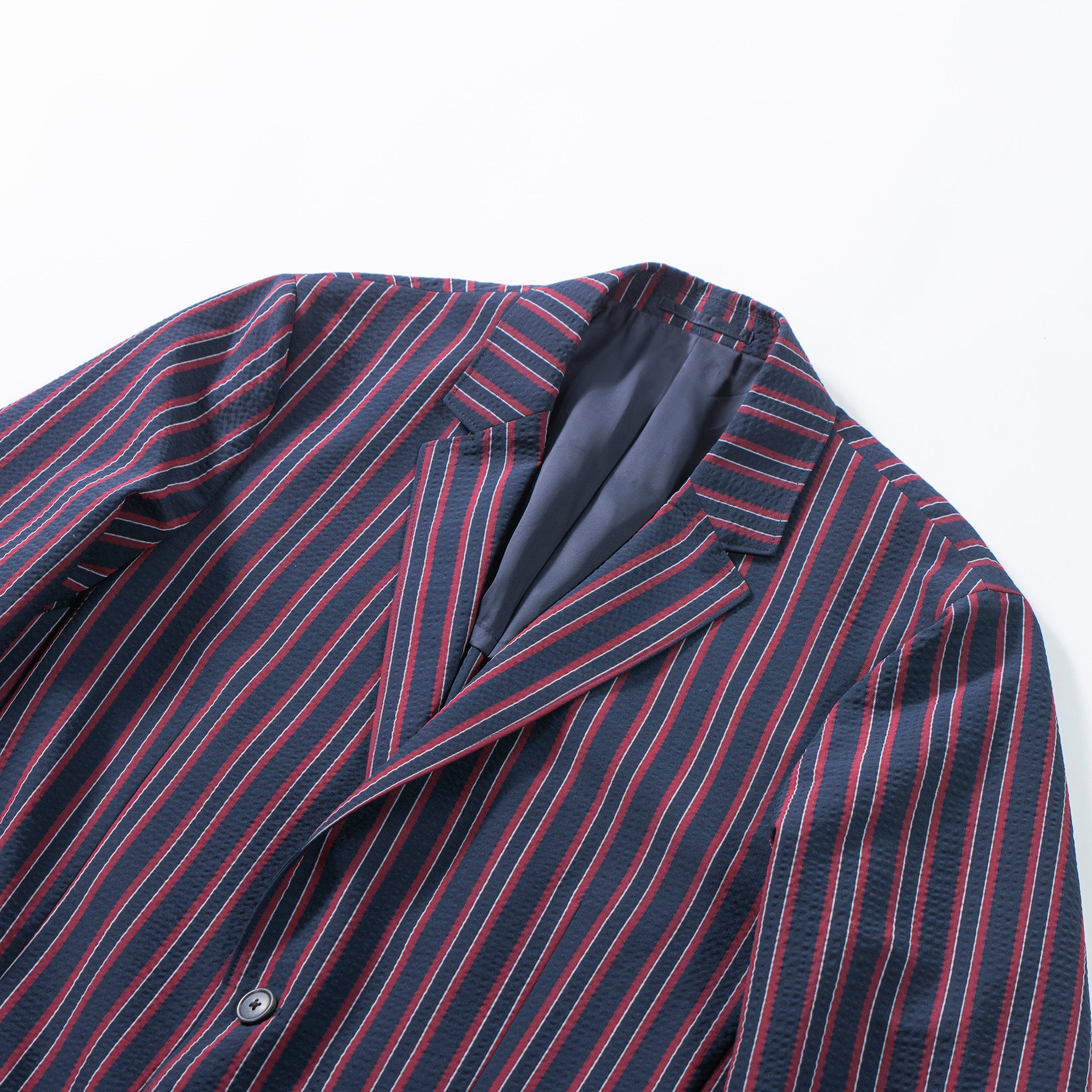 Theory Multi-stripe suit set, seersucker fabric, easy pants, tailored jacket, casual