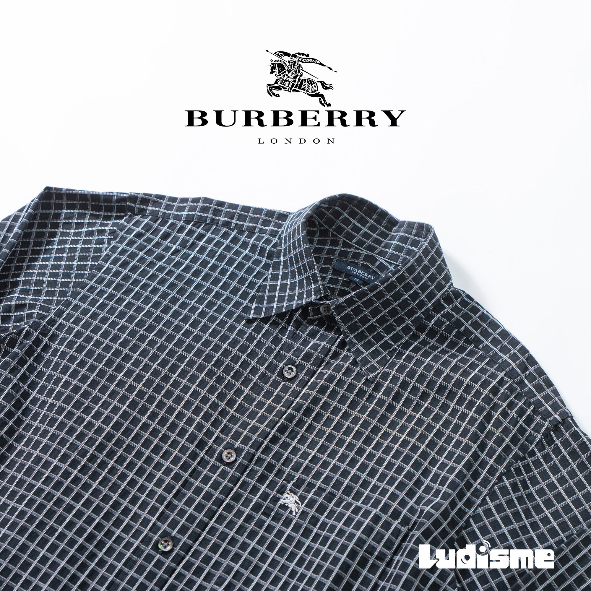 バーバリー BURBERRY London グラフチェックシャツ ブラック×シルバー レギュラーカラーシャツ トップス ロングスリーブ