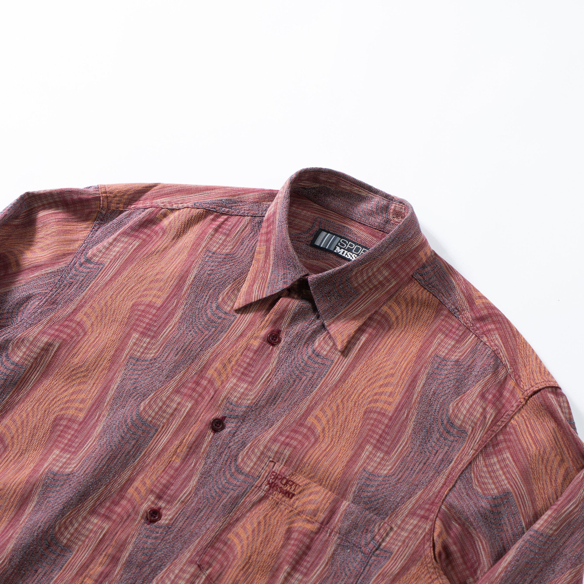 ミッソーニ MISSONI SPORT マルチパターンシャツ イタリア製 総柄シャツ 90s スナップダウンカラー ボタンダウン トップス ロングスリーブ