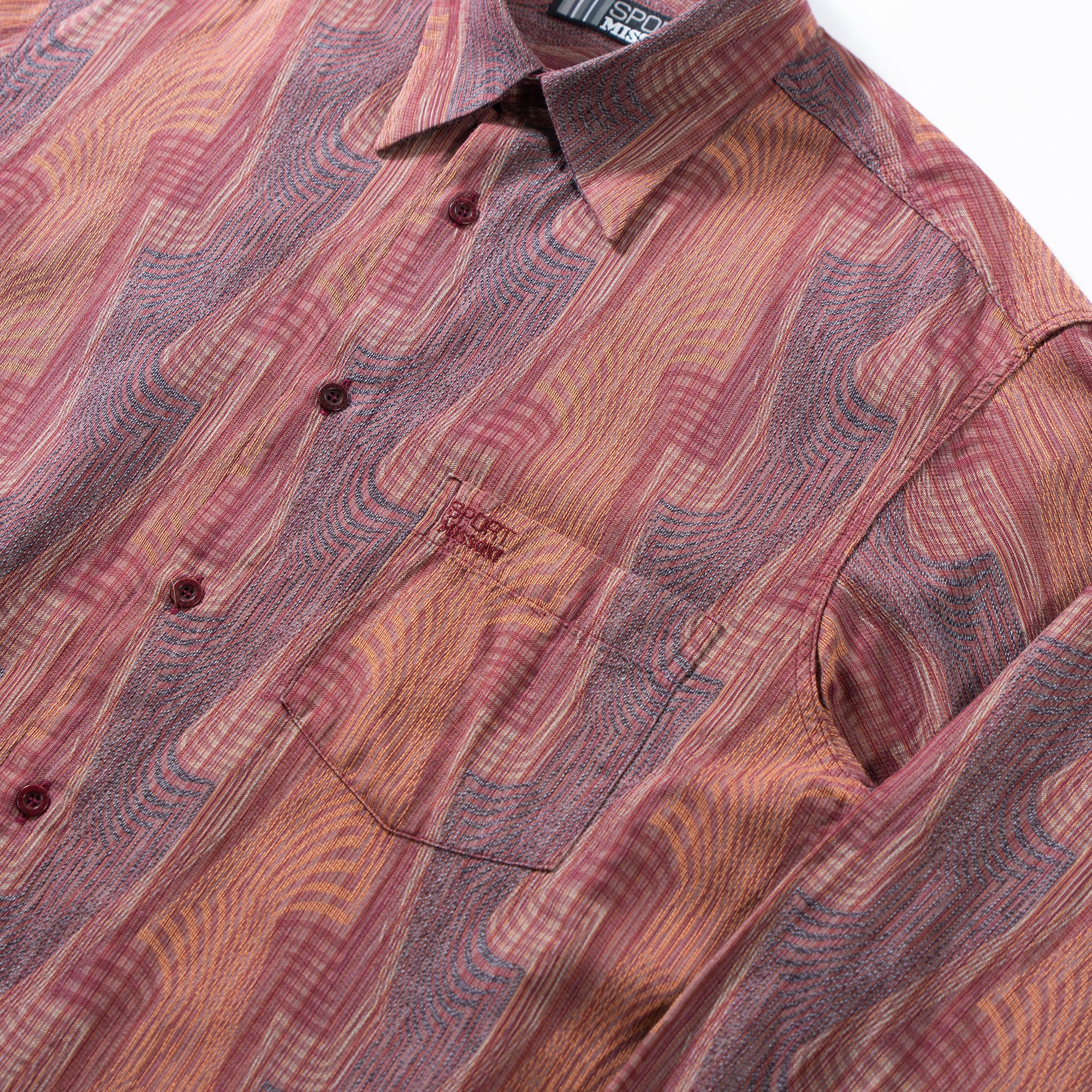 ミッソーニ MISSONI SPORT マルチパターンシャツ イタリア製 総柄シャツ 90s スナップダウンカラー ボタンダウン トップス ロングスリーブ
