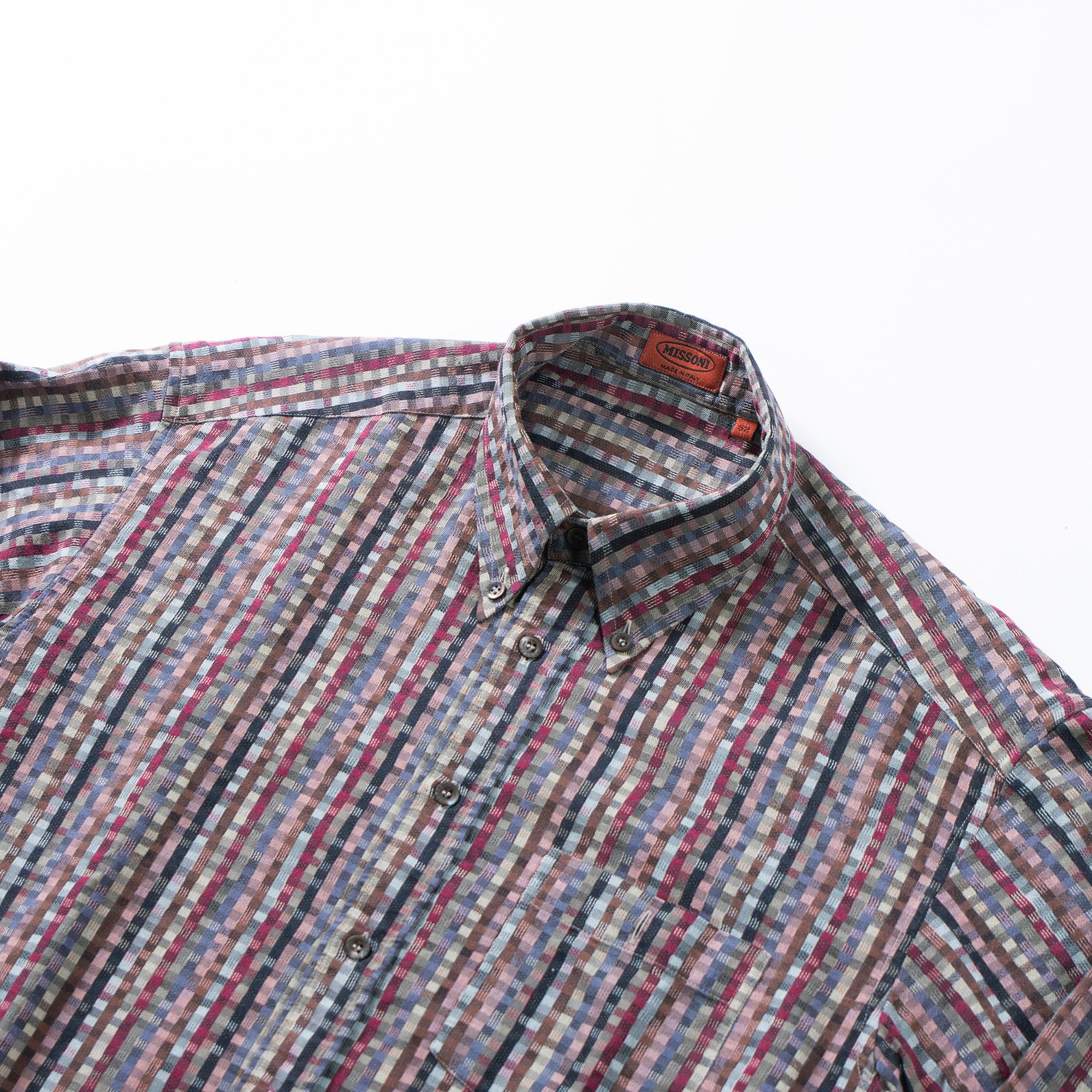 ミッソーニ MISSONI モザイクパターンシャツ イタリア製 総柄シャツ 90s チェックシャツ ボタンダウン トップス ロングスリーブ