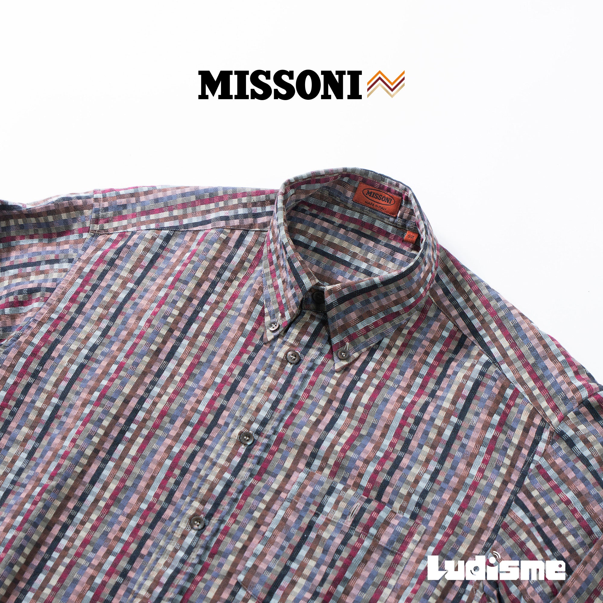 Missoni Mosaic Pattern Shirt Made in Italy All-over Print Shirt 90s Check Shirt Button-down Top Long Sleeve