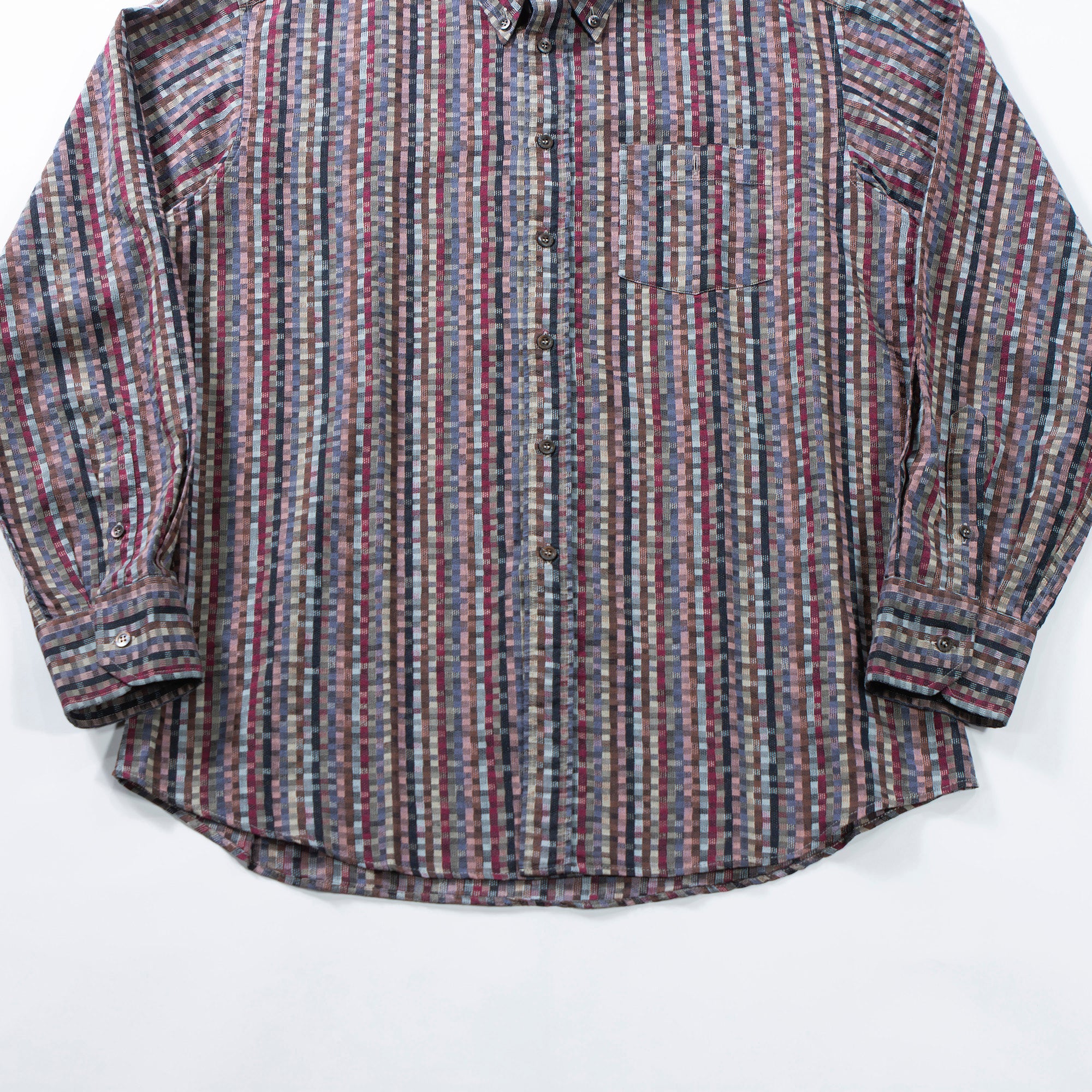 ミッソーニ MISSONI モザイクパターンシャツ イタリア製 総柄シャツ 90s チェックシャツ ボタンダウン トップス ロングスリーブ