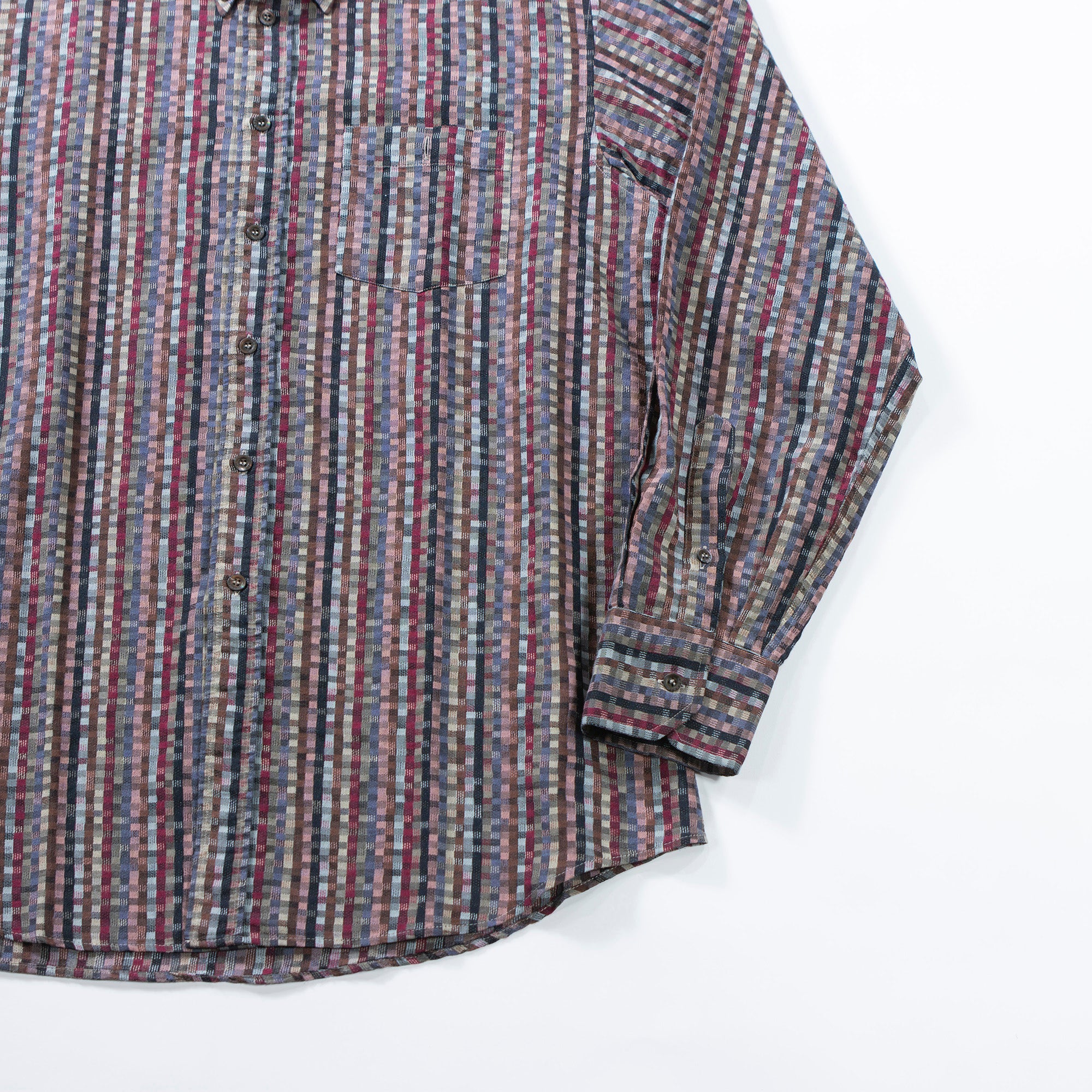 ミッソーニ MISSONI モザイクパターンシャツ イタリア製 総柄シャツ 90s チェックシャツ ボタンダウン トップス ロングスリーブ
