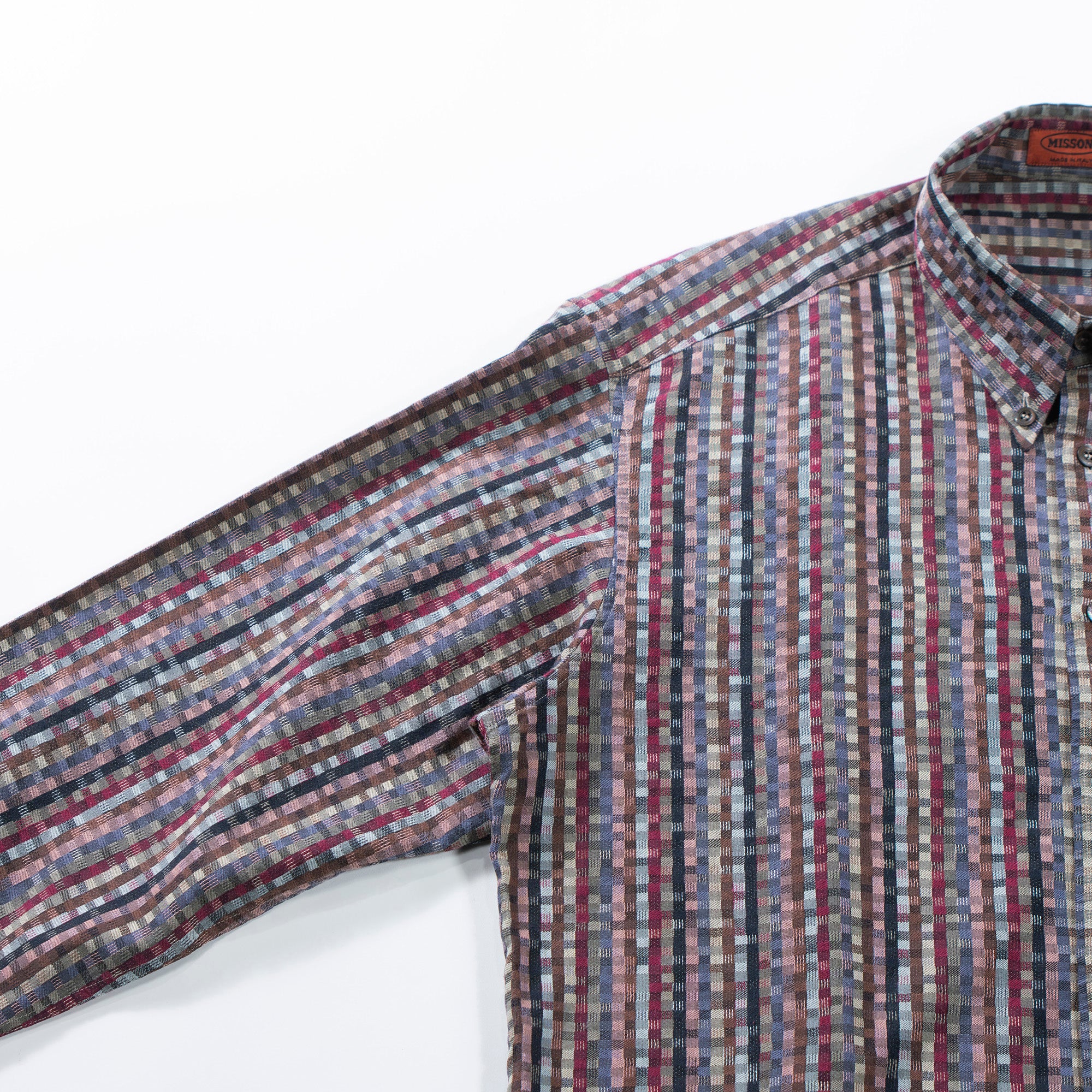 ミッソーニ MISSONI モザイクパターンシャツ イタリア製 総柄シャツ 90s チェックシャツ ボタンダウン トップス ロングスリーブ