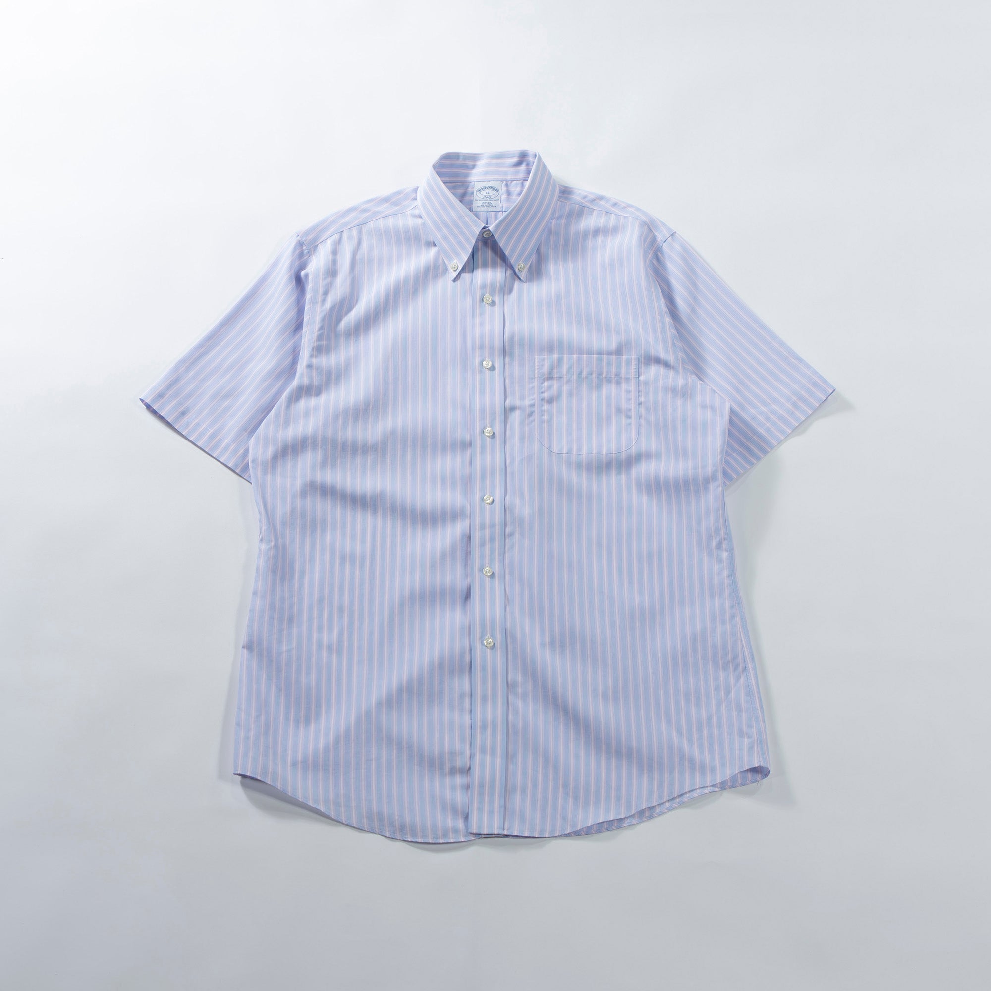 ブルックスブラザーズ Brooks Brothers ストライプシャツ ショートスリーブ サックスブルー×ピンク ボタンダウン 半袖シャツ トップス