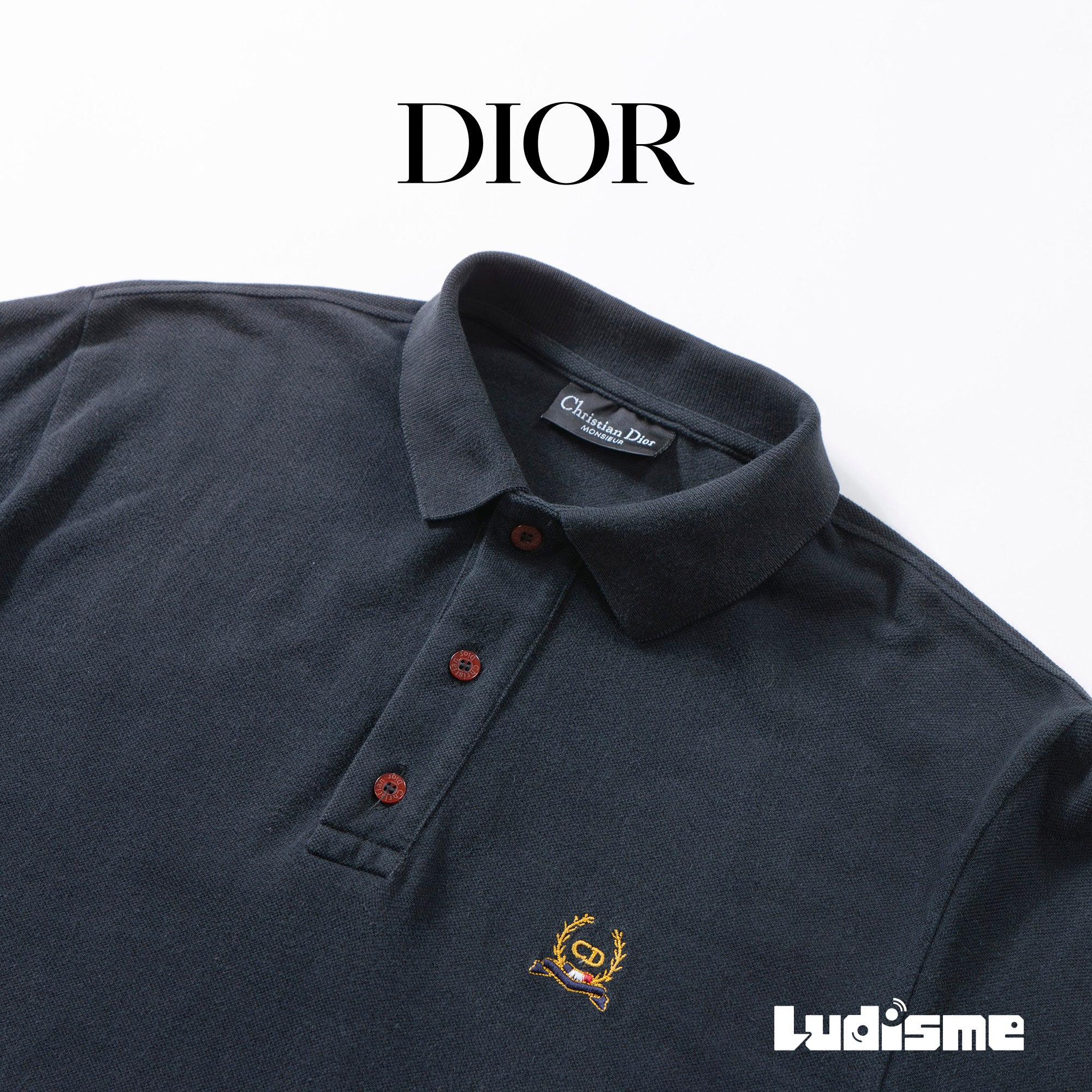 ディオール Christian Dior MONSIEUR 鹿の子ポロシャツ ブラック 90s 半袖 コットン 刺繍ロゴ メンズファッション メンズトップス