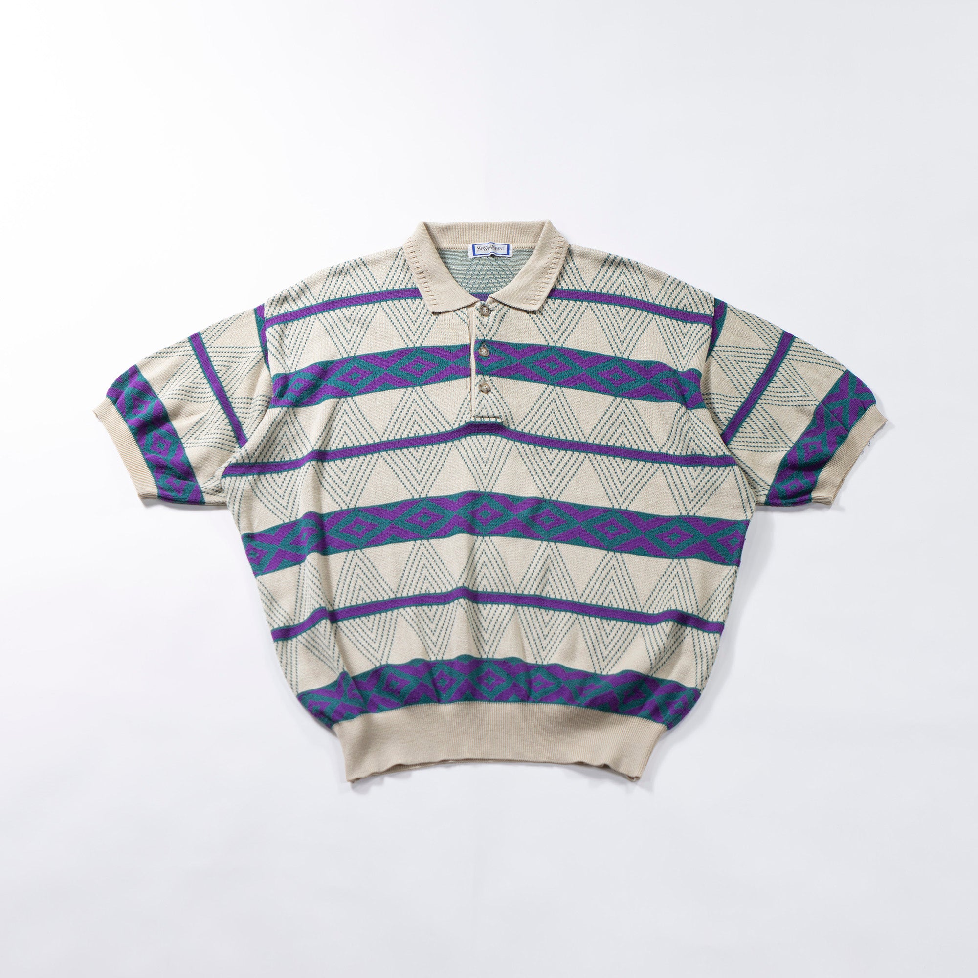 イブサンローラン Yves Saint Laurent ニットポロシャツ 半袖 幾何学 ボーダー 90s ヴィンテージ メンズファッション メンズトップス