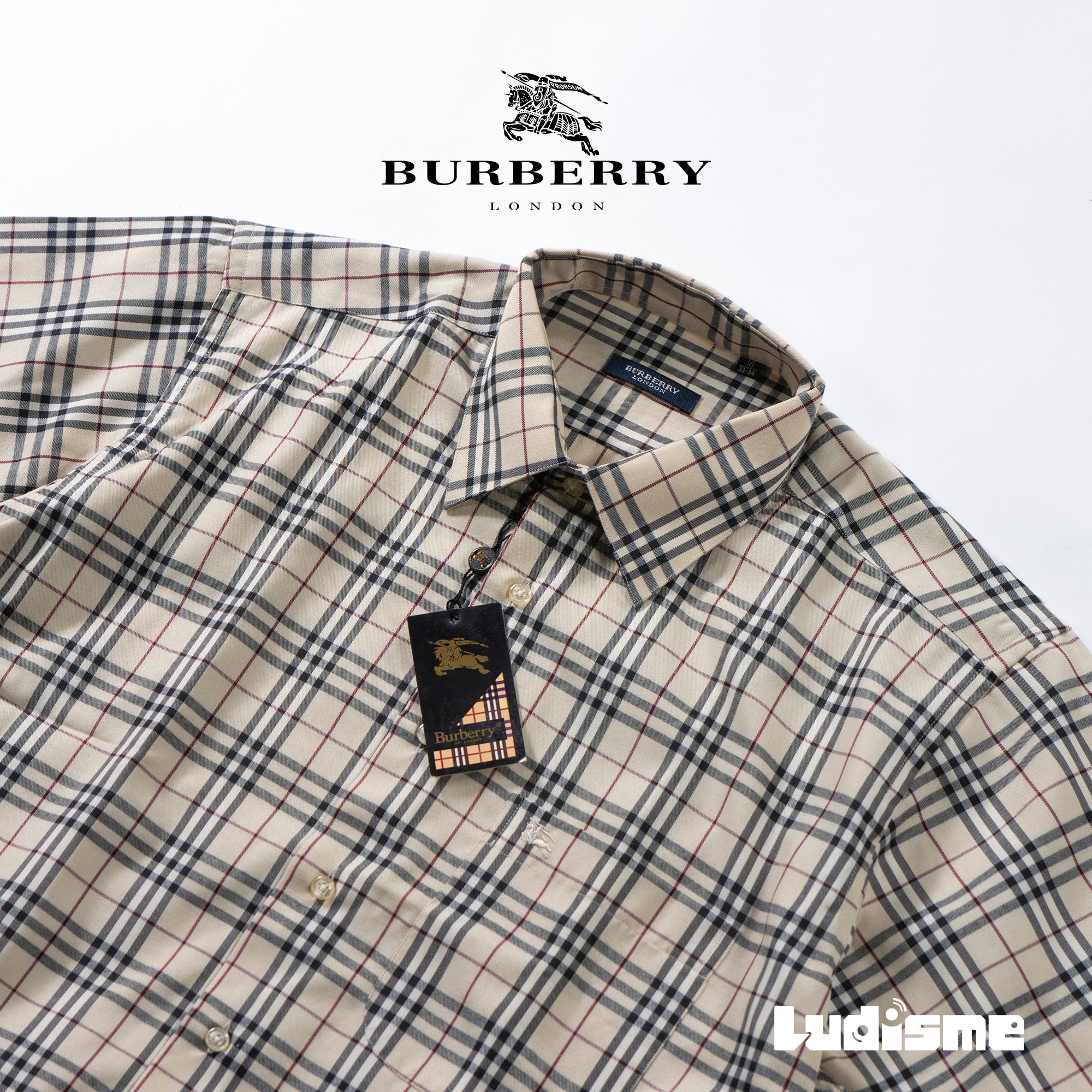 バーバリー BURBERRY LONDON ◆未使用品◆ ショートスリーブチェックシャツ レギュラーカラー 刺繍ロゴ メンズ レディース 半袖