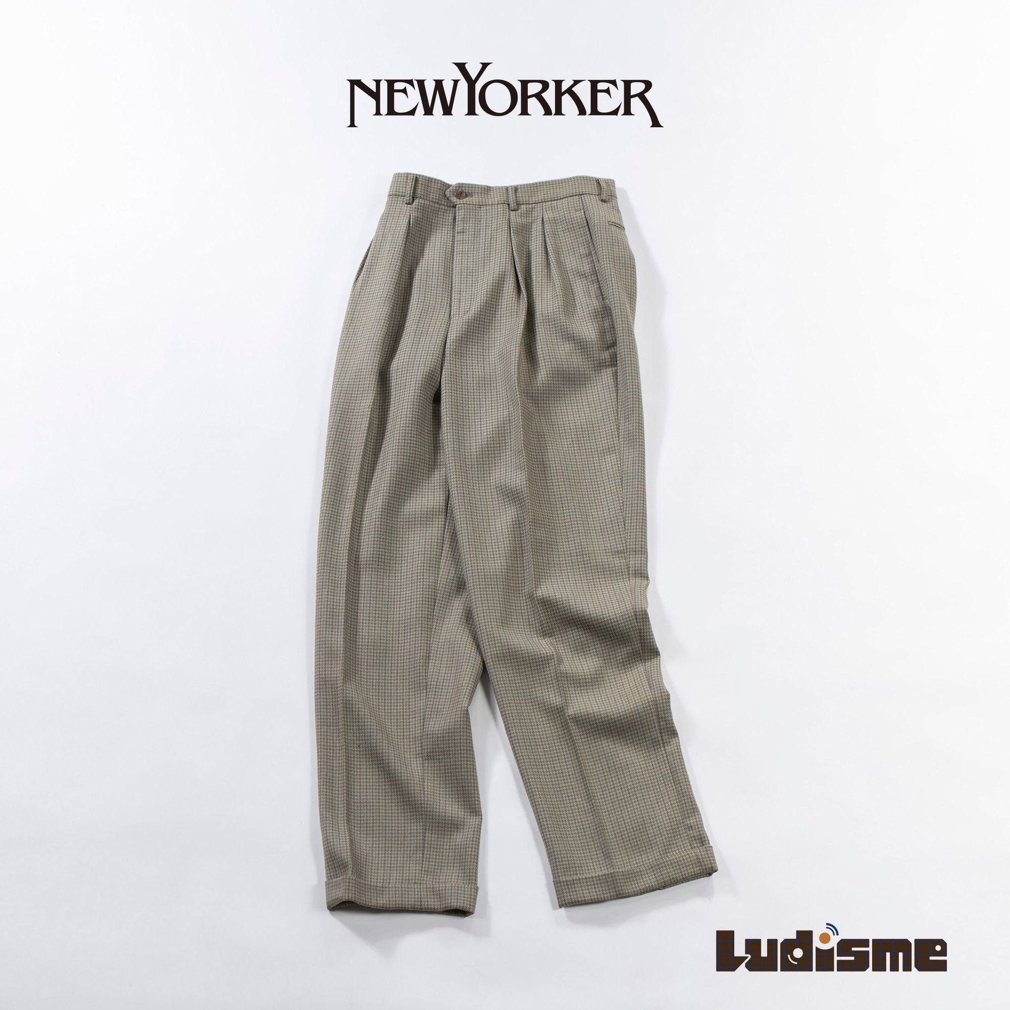 NEWYORKER 2-pleat wool slacks, gun club check, center press, trousers, American traditional, unisex