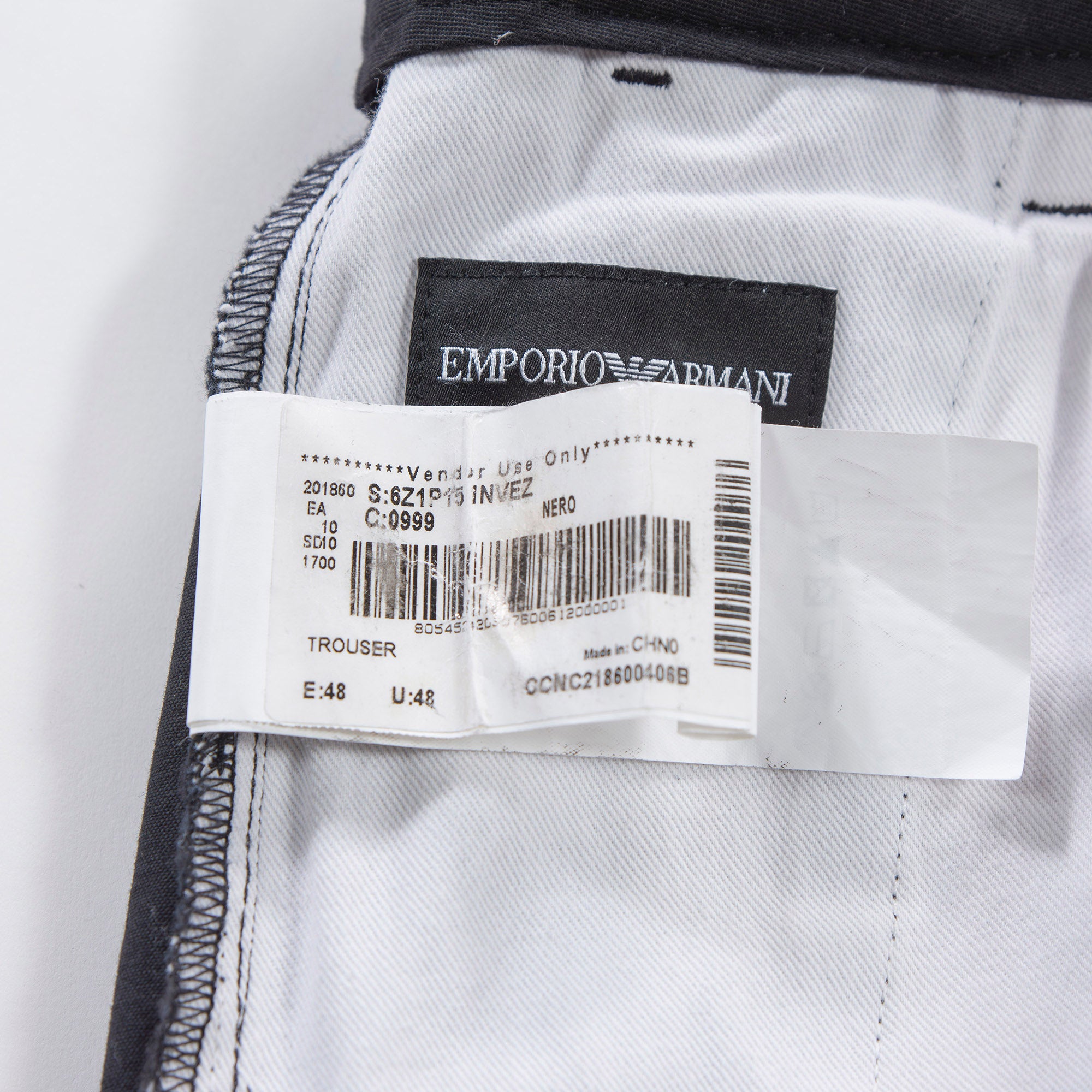 Armani EMPORIO ARMANI Chino Pants Center Press No Tuck Black Trousers Bottoms Men's Fashion Bottoms Pants
