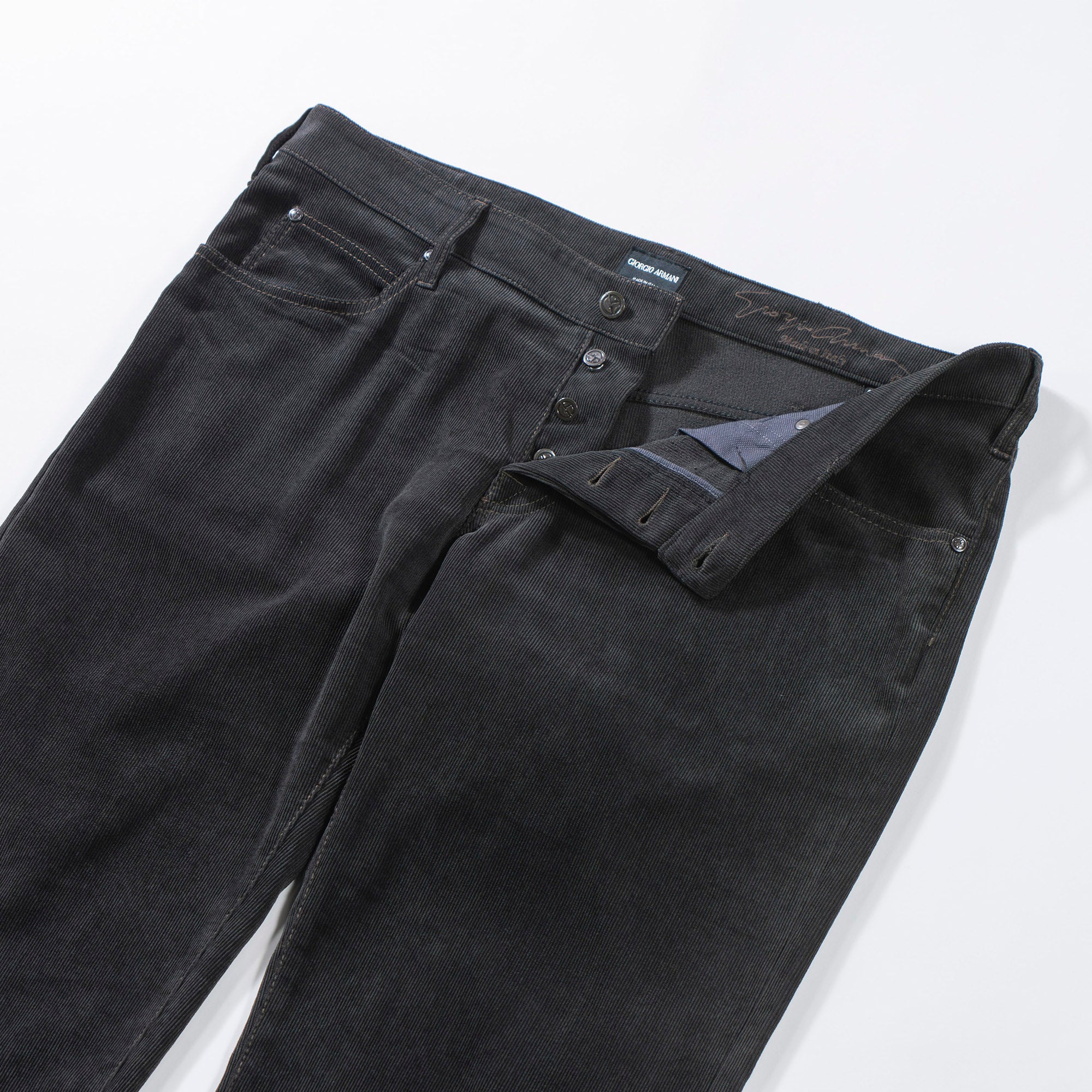 Armani GIORGIO ARMANI Corduroy wide pants size 38 Black Button fly Leather patch Italian summer corduroy Men's pants