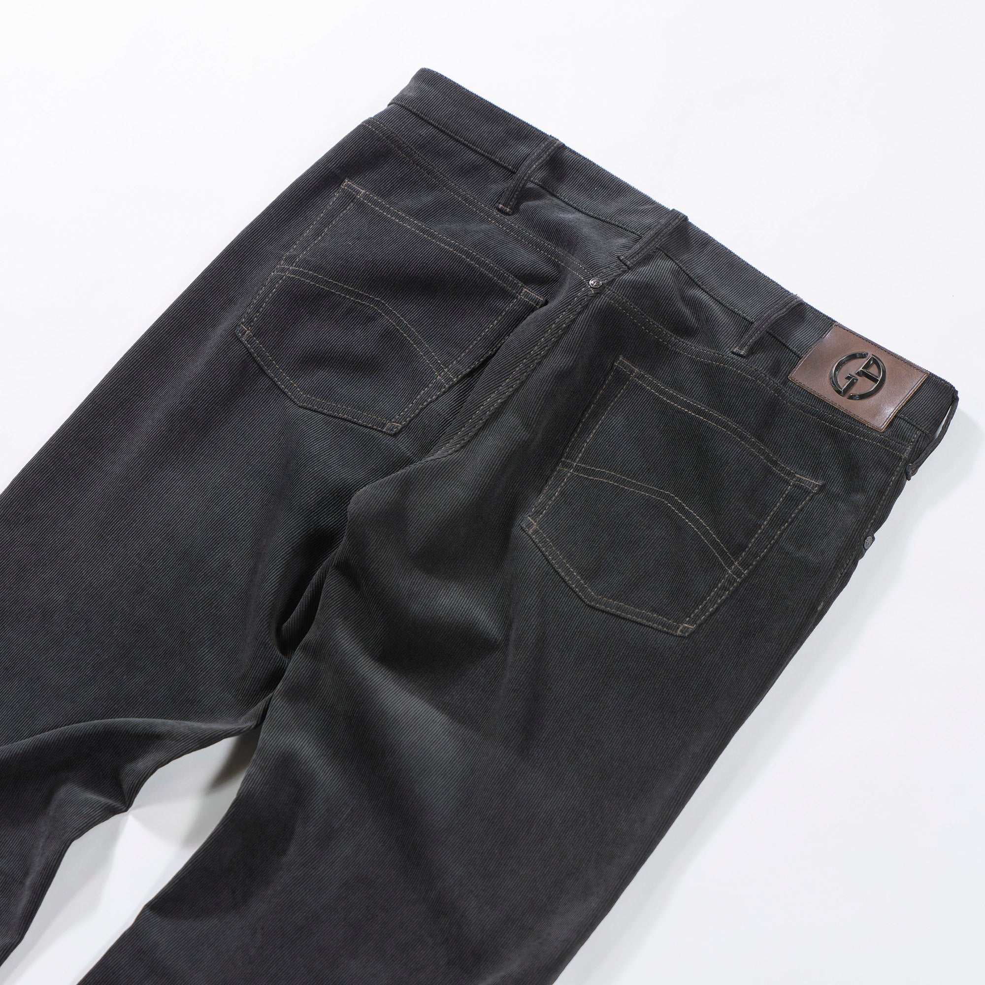 Armani GIORGIO ARMANI Corduroy wide pants size 38 Black Button fly Leather patch Italian summer corduroy Men's pants