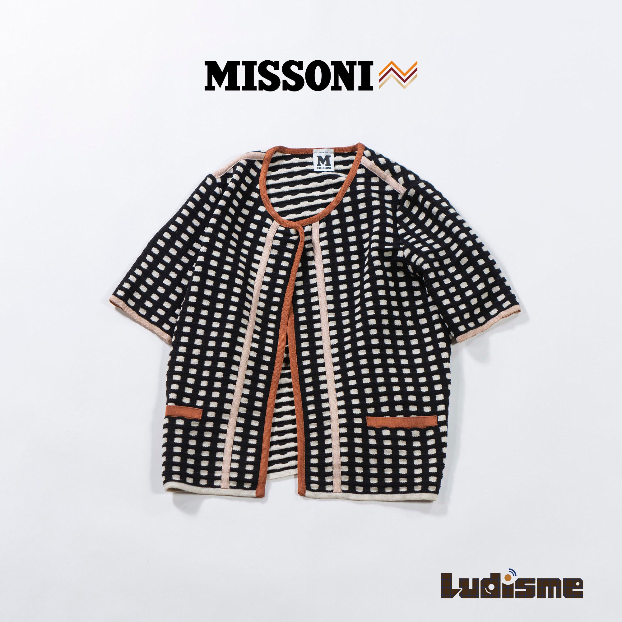 ミッソーニ M MISSONI クルーネック ショートスリーブニットカーディガン 幾何学 半袖 イタリア製 レディース トップス サマーニット