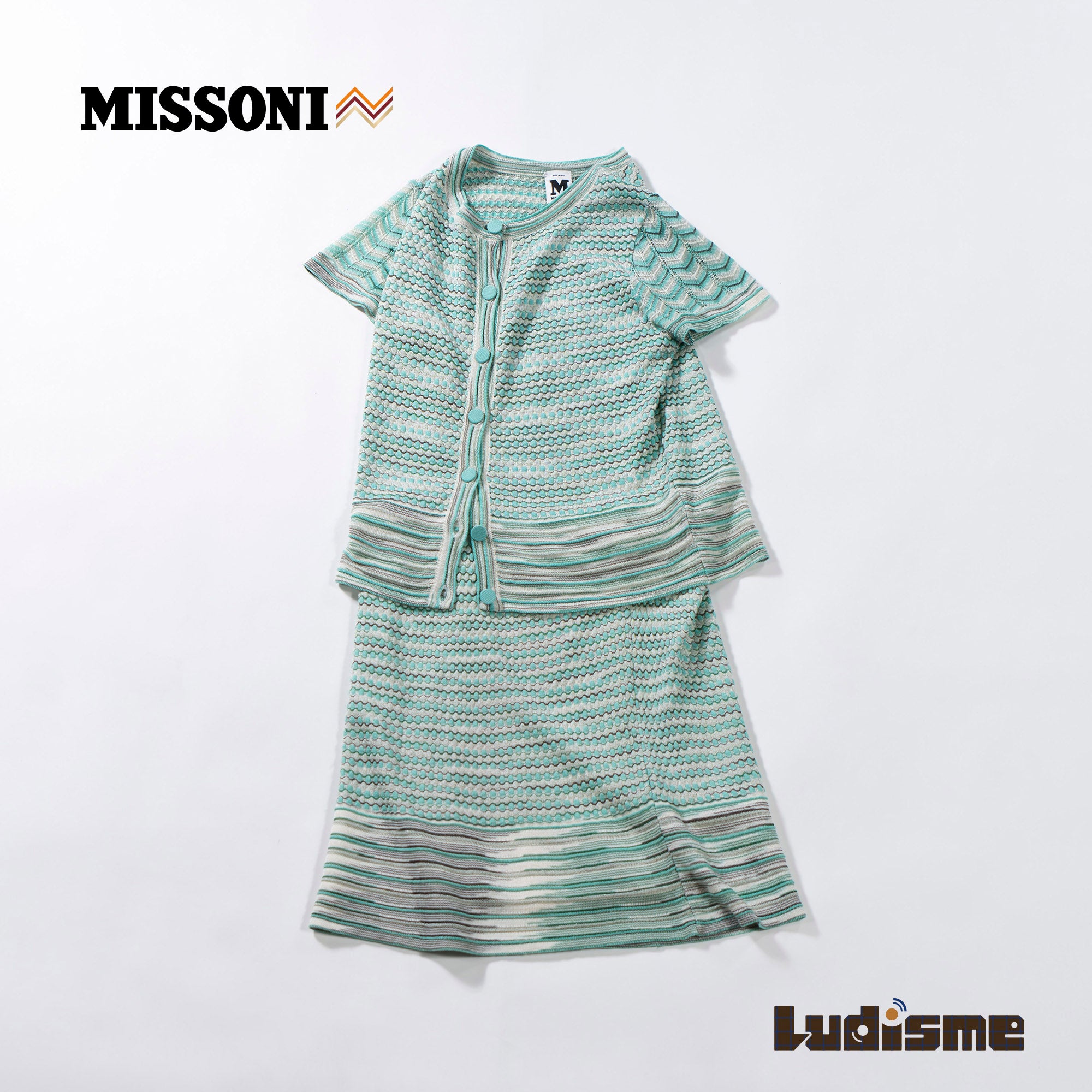 ミッソーニ M MISSONI マルチパターン ニットセットアップ 半袖 イタリア レディースファッション レディーストップス ドレス サマーニット