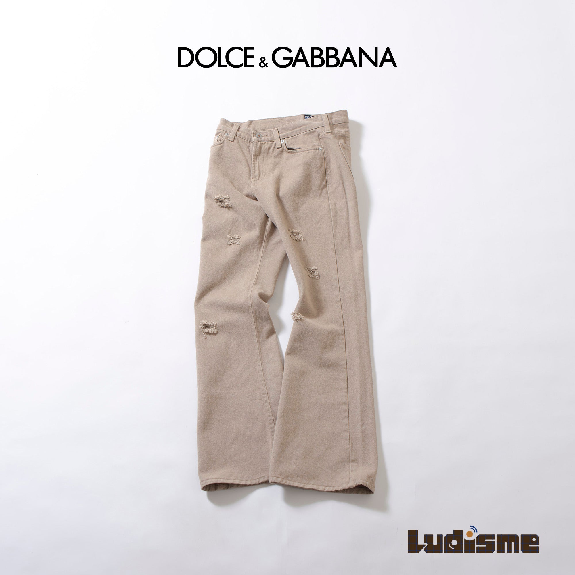 ドルチェ&ガッバーナ DOLCE&GABBANA ベルボトム デニムパンツ フレアパンツ ダメージ加工 ベージュ レディースファッション ボトムス