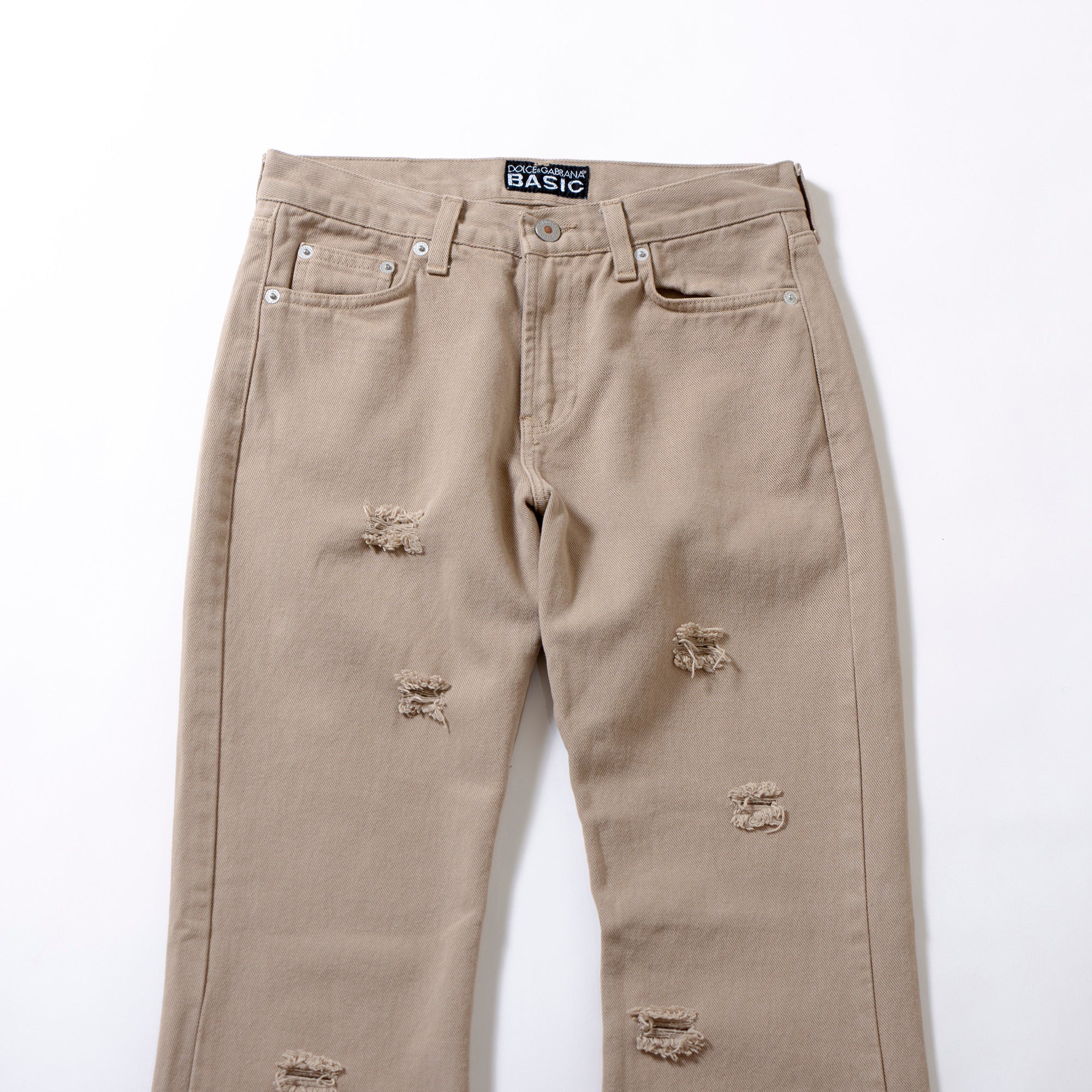 ドルチェ&ガッバーナ DOLCE&GABBANA ベルボトム デニムパンツ フレアパンツ ダメージ加工 ベージュ レディースファッション ボトムス