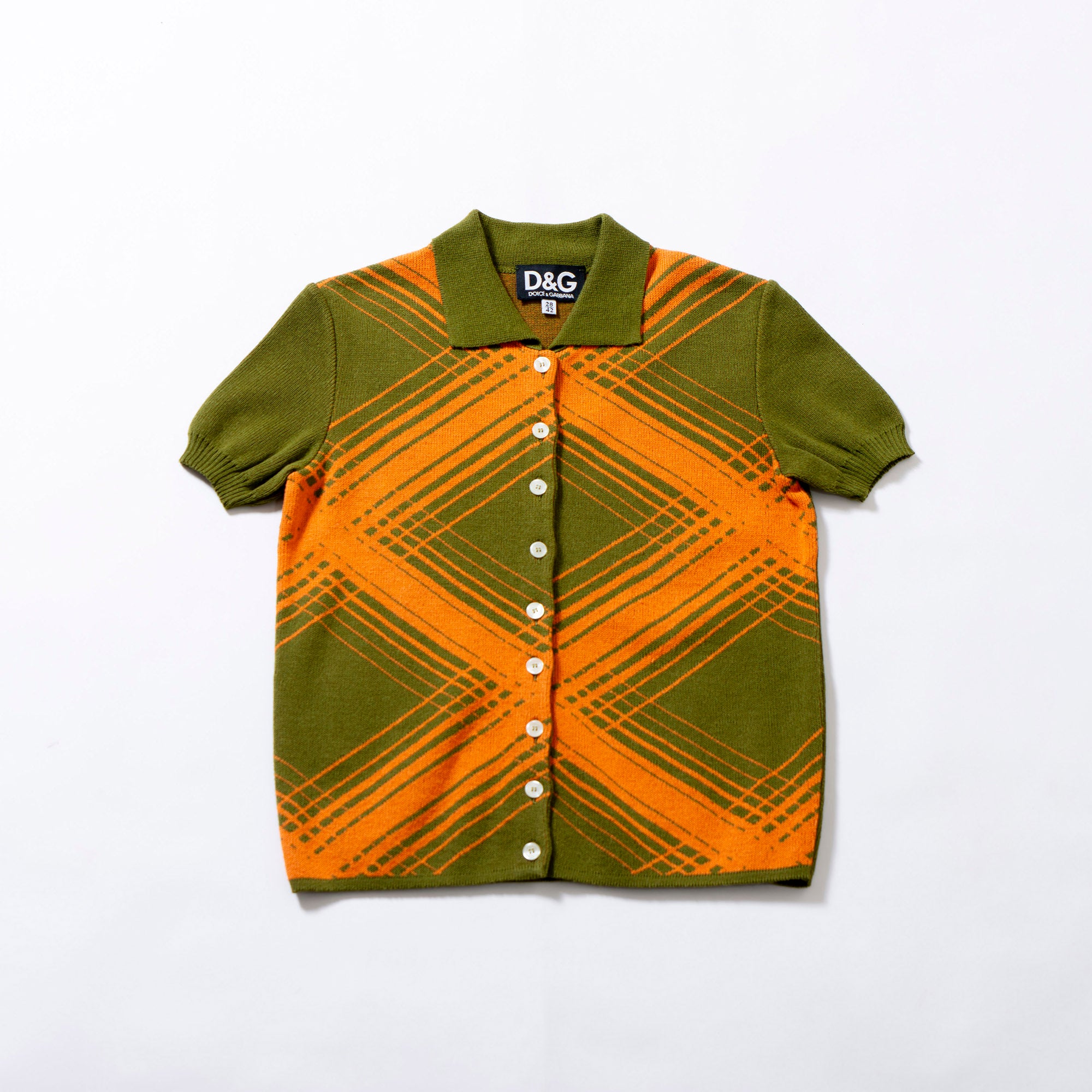 Dolce & Gabbana D&G DOLCE&GABBANA Short Sleeve Knit Shirt Khaki x Orange Retro T-Shirt Short Sleeve Polo Shirt Women's