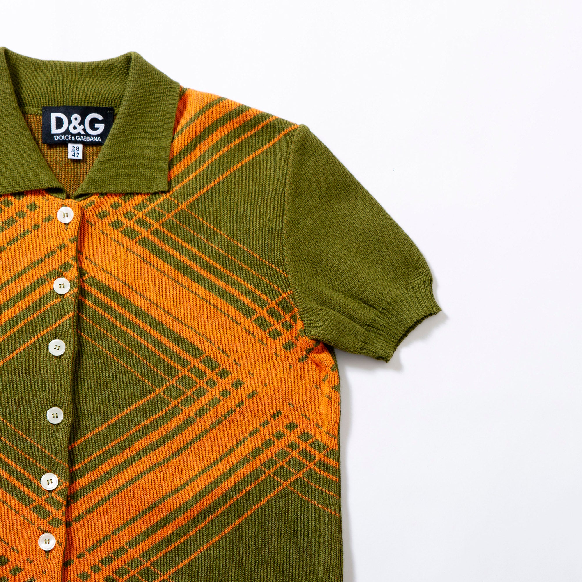 Dolce & Gabbana D&G DOLCE&GABBANA Short Sleeve Knit Shirt Khaki x Orange Retro T-Shirt Short Sleeve Polo Shirt Women's