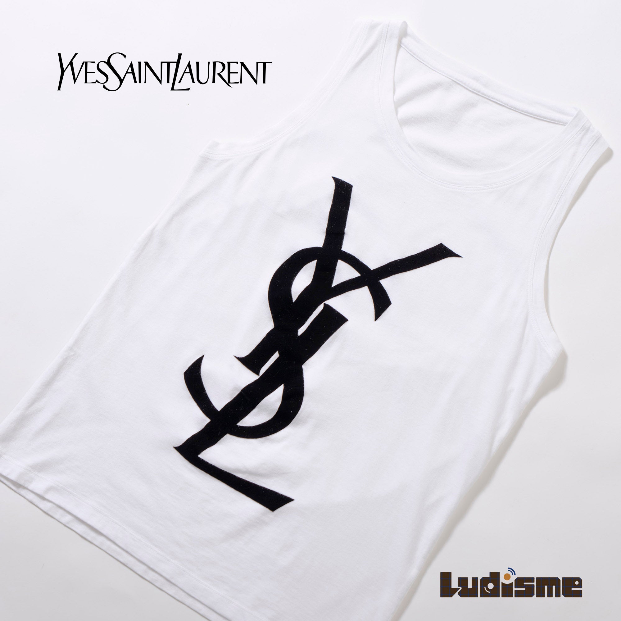 イブサンローラン Yves Saint Laurent ビックロゴタンクトップ ノースリーブ イタリア製 Tシャツ キャミソール レディースファッション