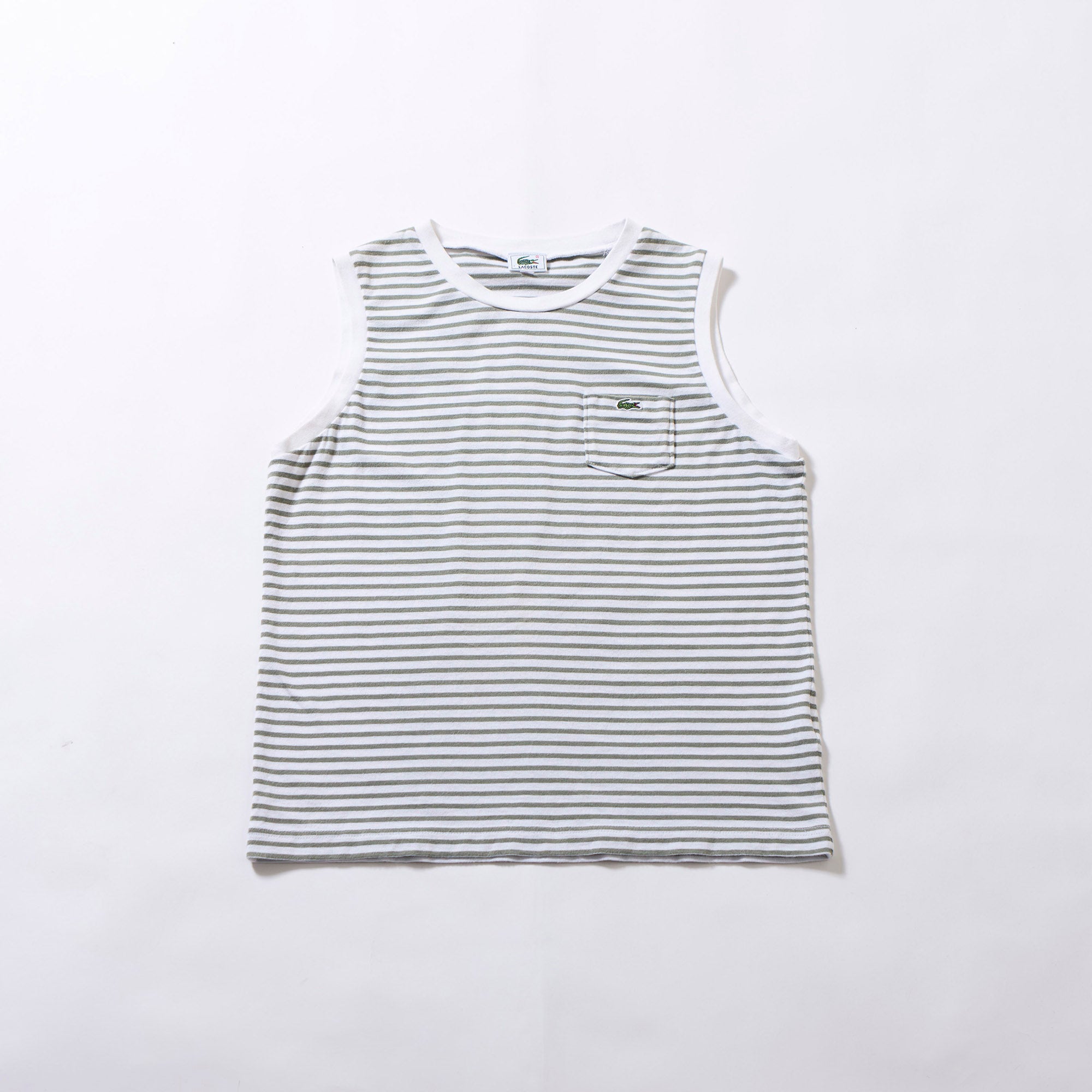 ラコステ LACOSTEノースリーブタンクトップ ボーダー カーキグリーン Tシャツ キャミソール レディースファッション トップス