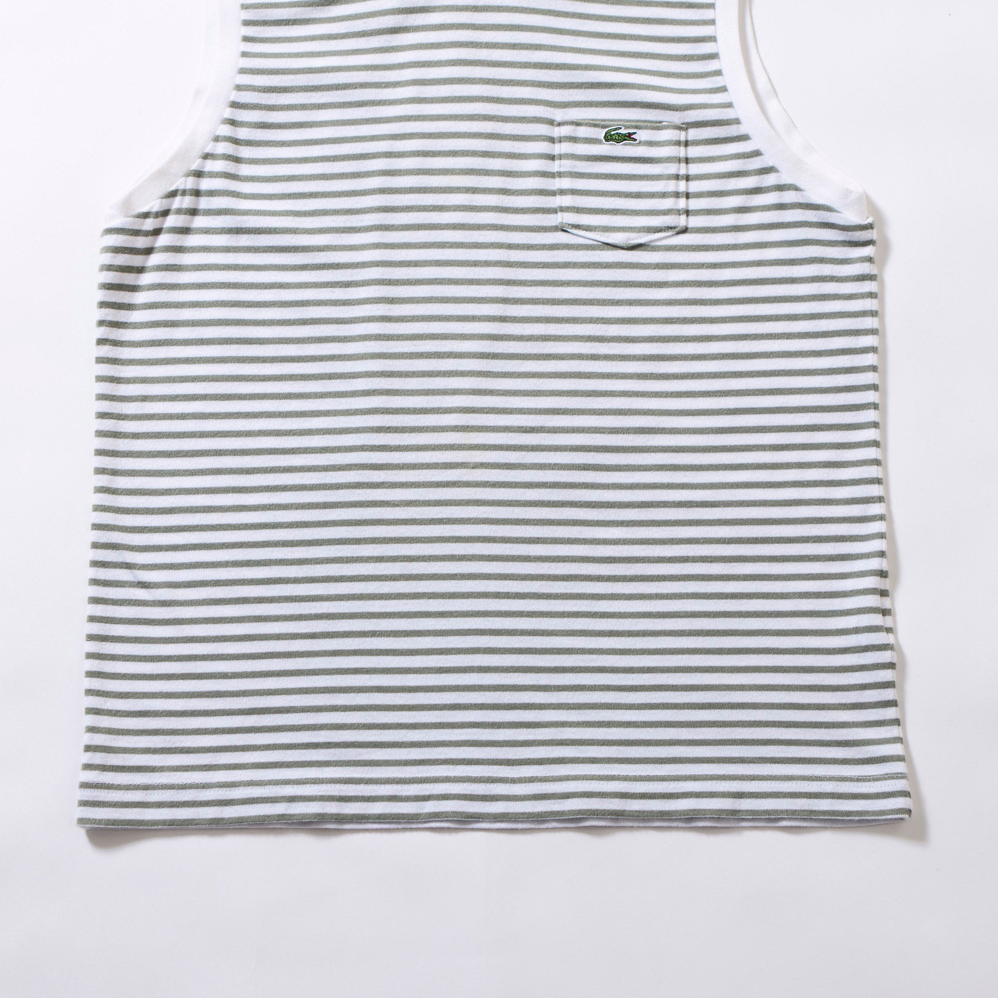 ラコステ LACOSTEノースリーブタンクトップ ボーダー カーキグリーン Tシャツ キャミソール レディースファッション トップス