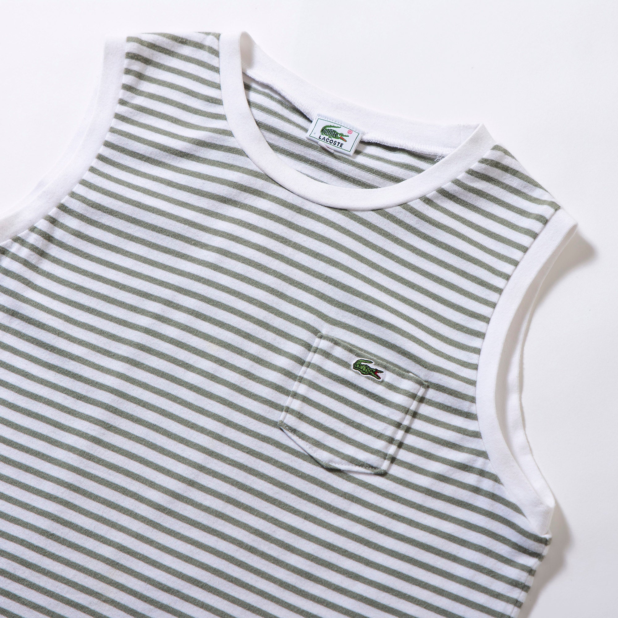 ラコステ LACOSTEノースリーブタンクトップ ボーダー カーキグリーン Tシャツ キャミソール レディースファッション トップス