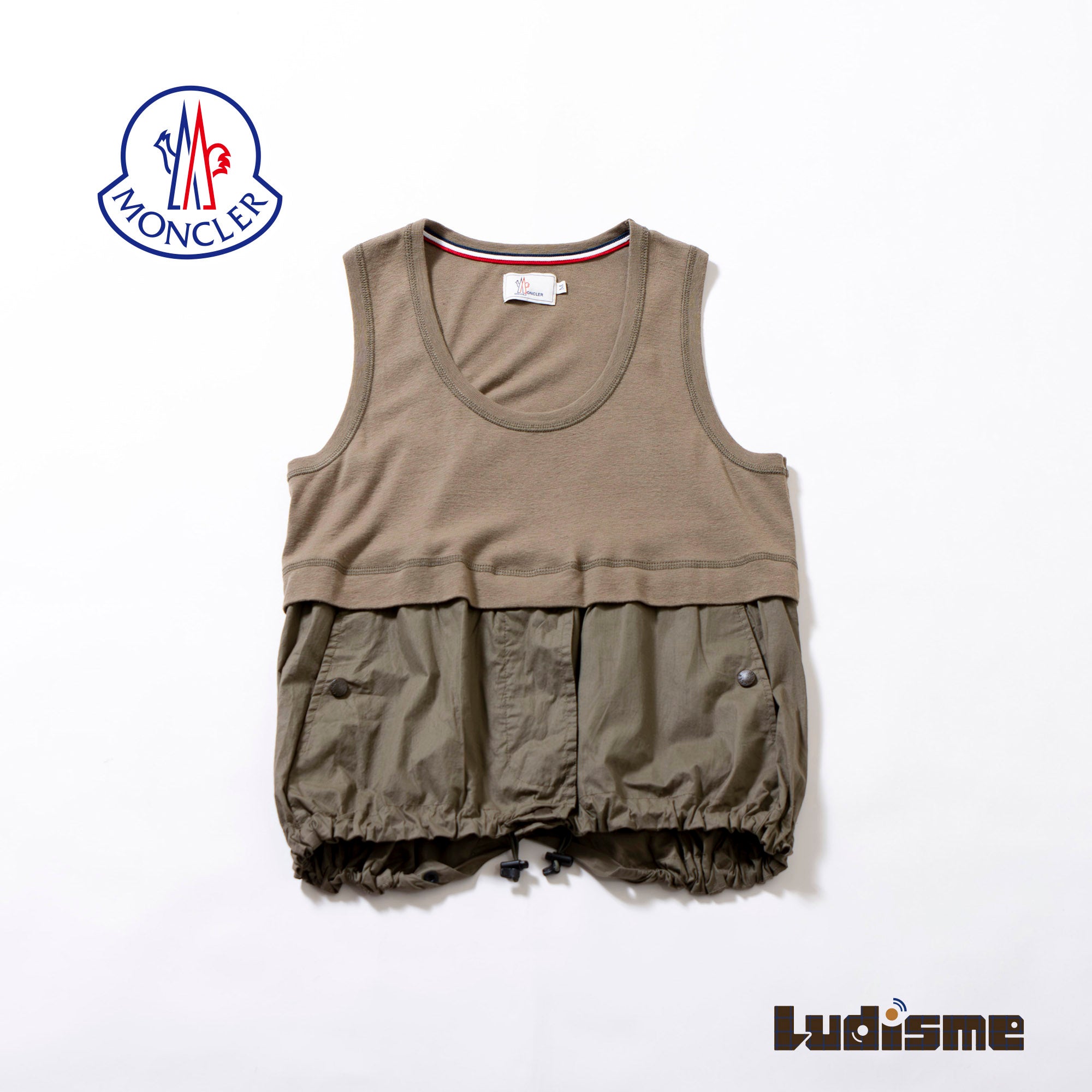 モンクレール MONCLER ノースリーブトップス カーキ 再構築 ミリタリー アウトドア カジュアル Tシャツ レディースファッション トップス
