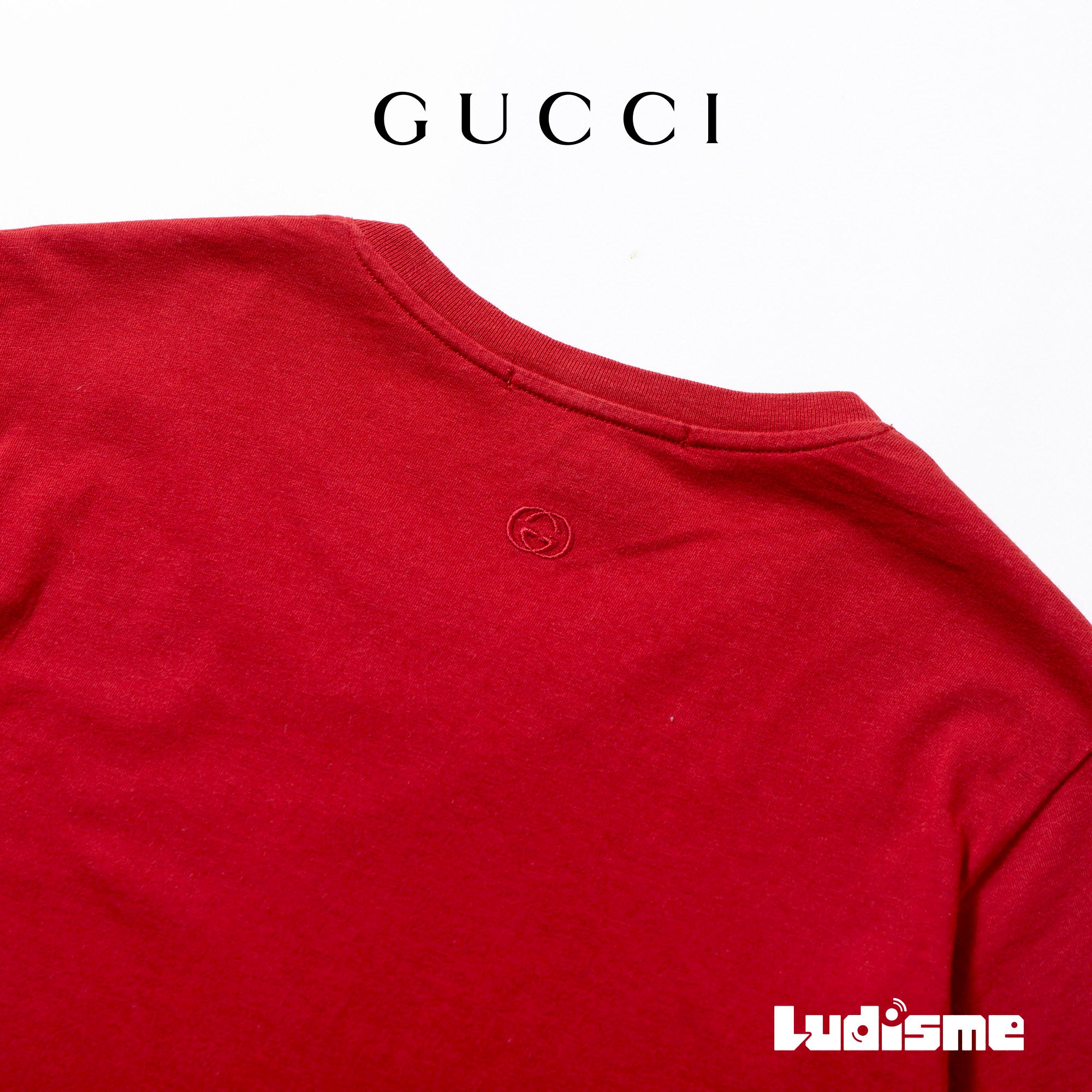 グッチ GUCCI クルーネックTシャツ レッド 刺繍ロゴ コットン カットソー メンズファッション メンズトップス レディース ユニセックス