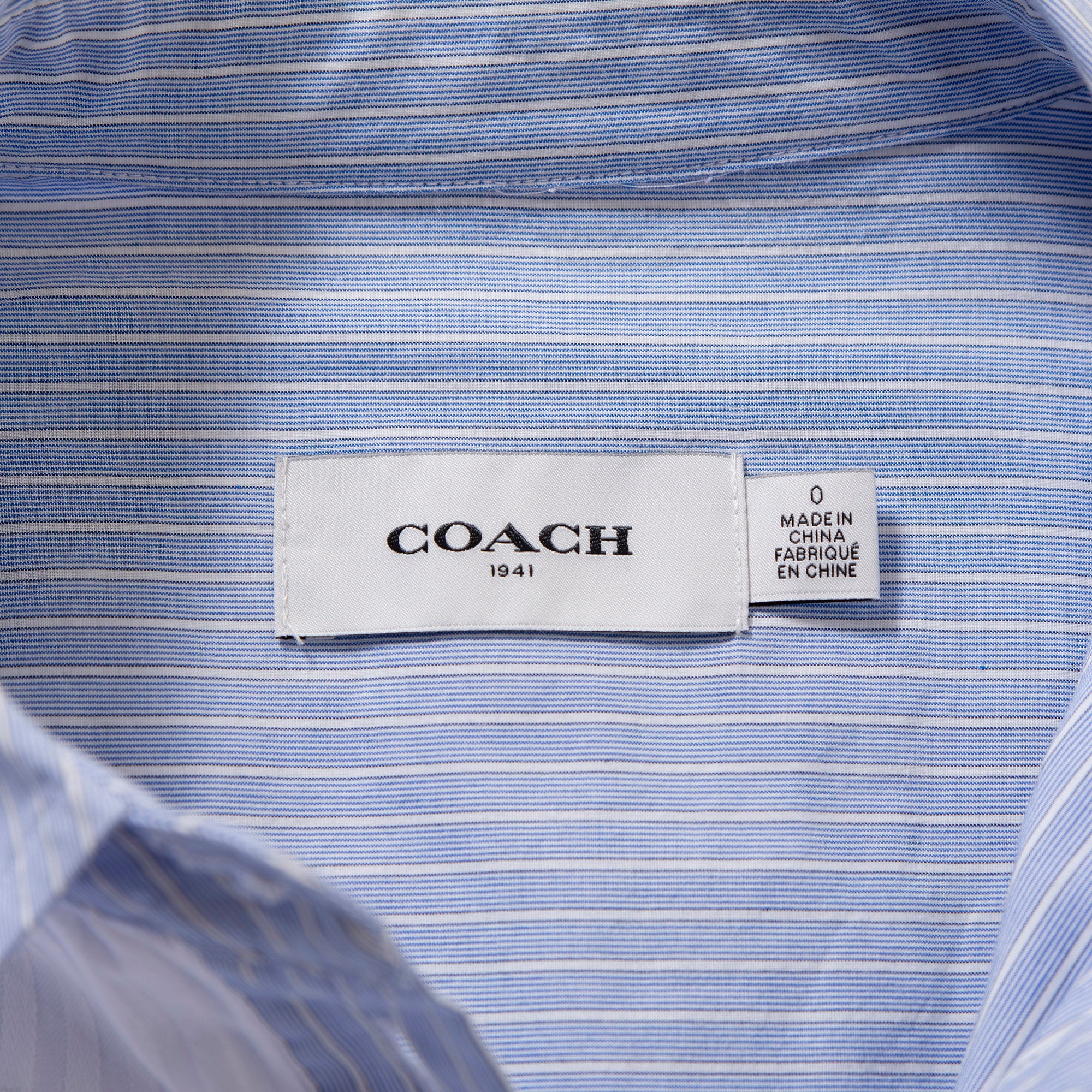 コーチ COACH ストライプシャツ ブルー スタンダードカラー ドレスシャツ ロングシャツ タキシードシャツ クレリックシャツ レディース