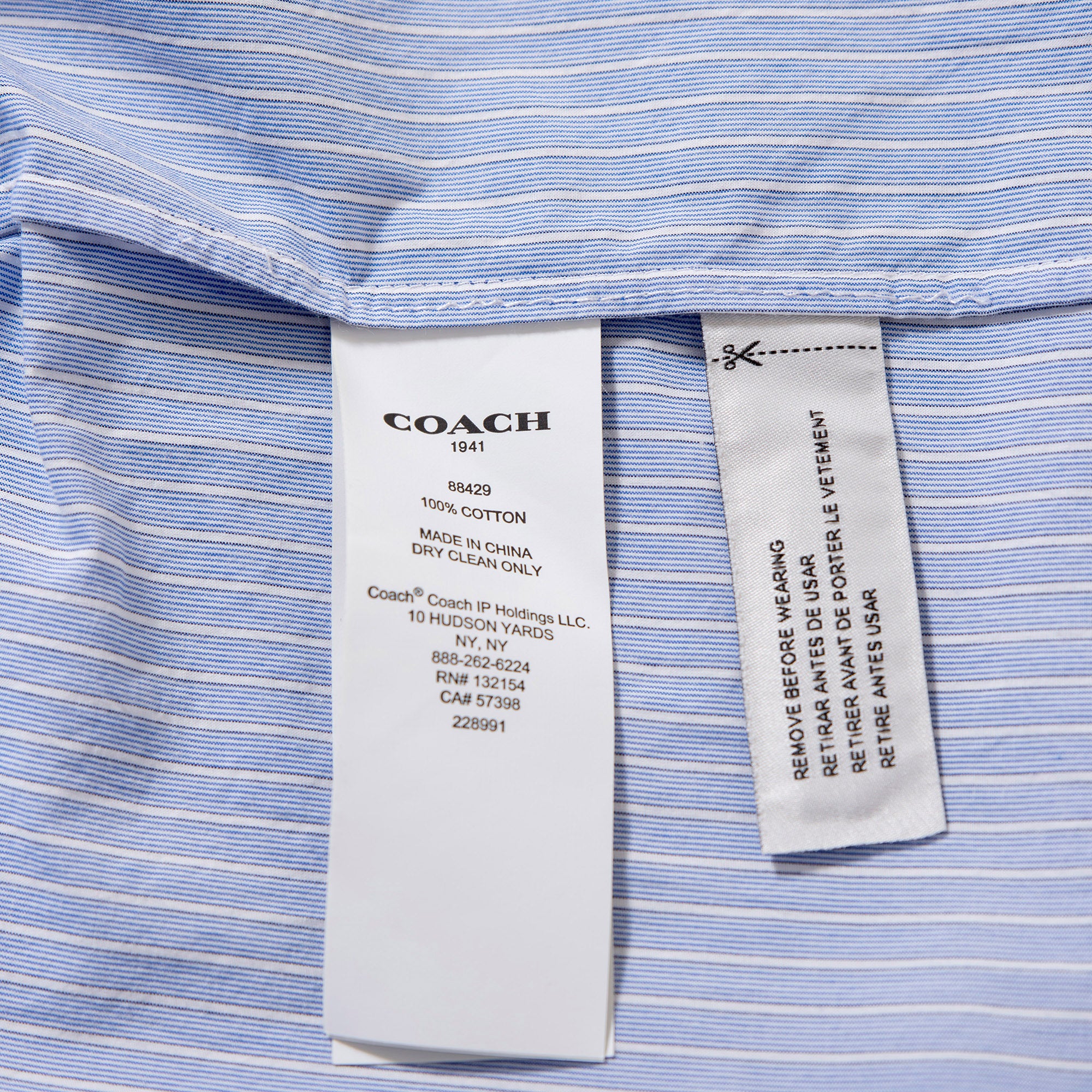 コーチ COACH ストライプシャツ ブルー スタンダードカラー ドレスシャツ ロングシャツ タキシードシャツ クレリックシャツ レディース