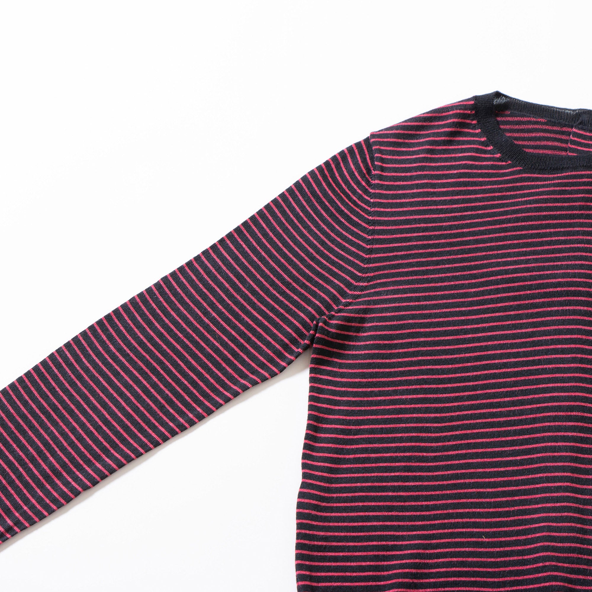 プラダ PRADA クルーネックニット マルチボーダー ブラック×レッド ウール シルク バックボダンデザイン レディーストップス セーター