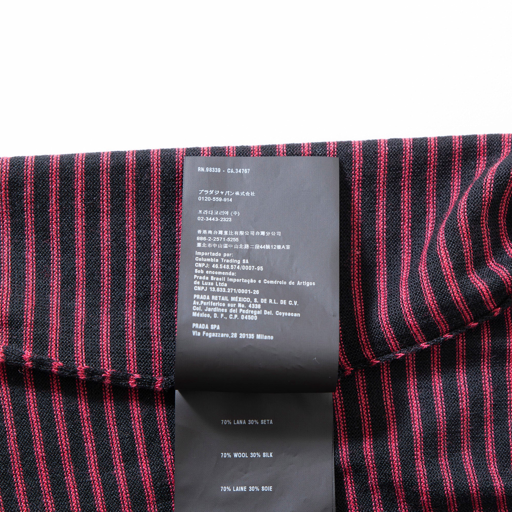 プラダ PRADA クルーネックニット マルチボーダー ブラック×レッド ウール シルク バックボダンデザイン レディーストップス セーター
