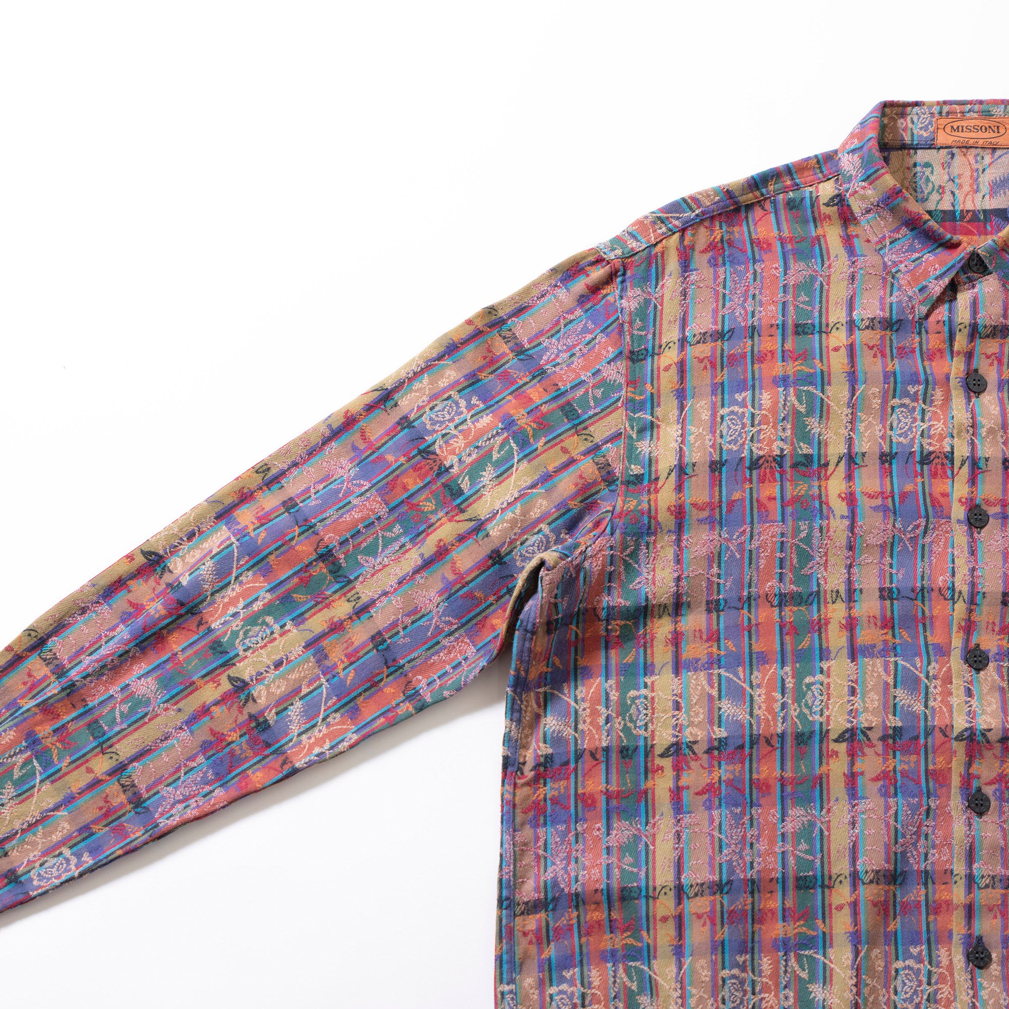 ミッソーニ MISSONI 総柄 コットンシャツ チェックシャツ 柄シャツ 刺繍柄 ジャカード織 ボックスシルエット 長袖シャツ ロングスリーブ