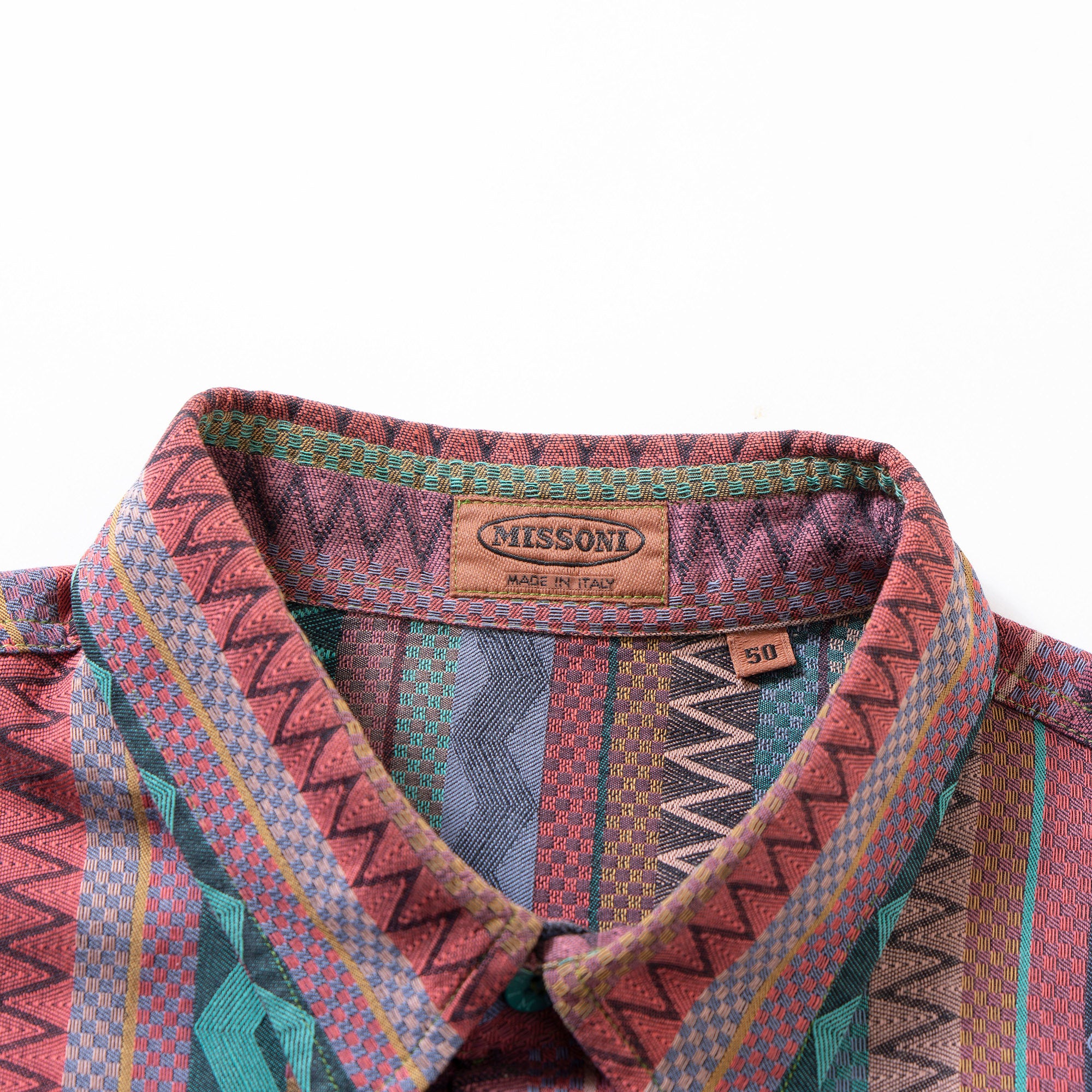 ミッソーニ MISSONI 総柄 コットンシャツ マルチストライプ 幾何学柄 柄シャツ 長袖シャツ ロングスリーブ ボックスシルエット イタリア製