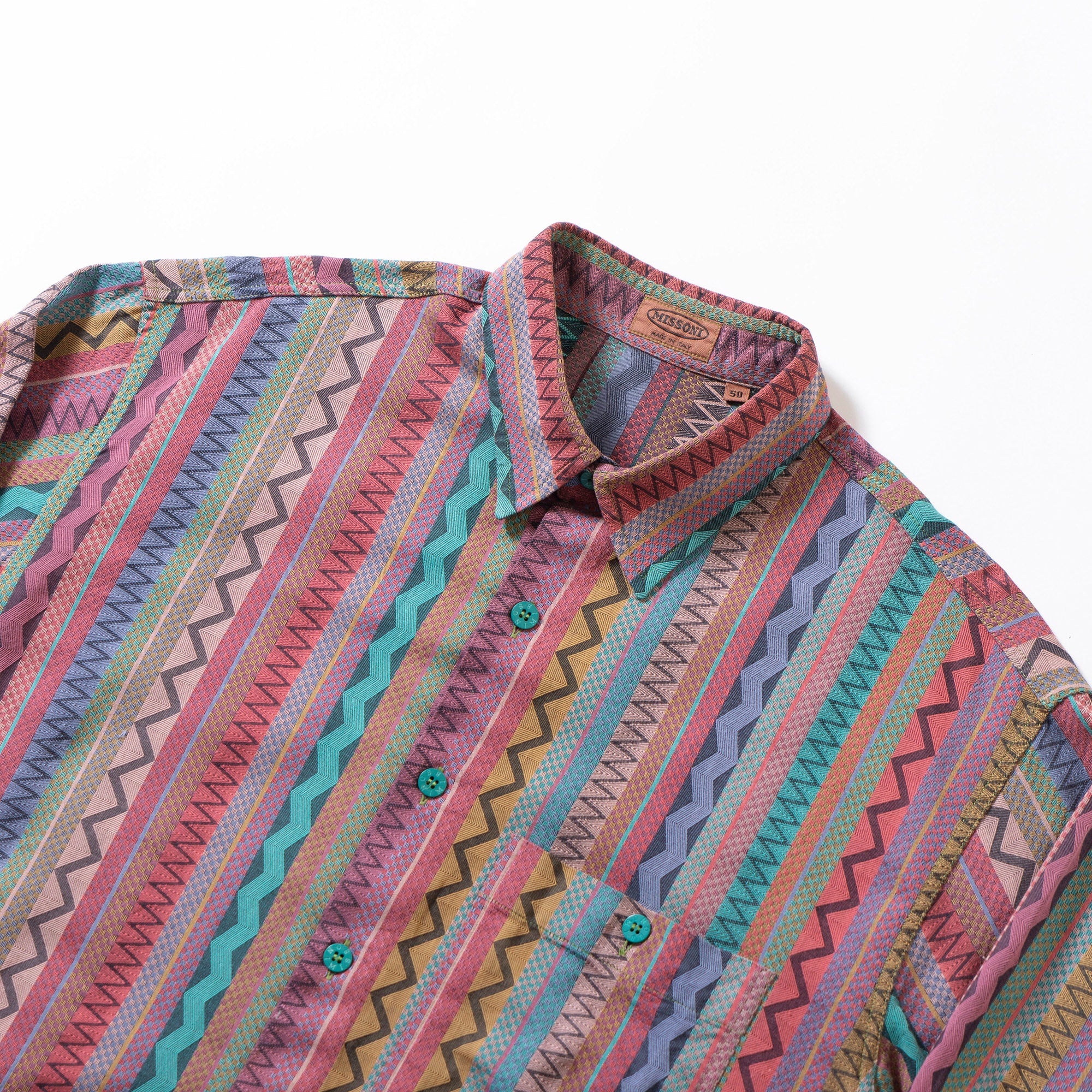 ミッソーニ MISSONI 総柄 コットンシャツ マルチストライプ 幾何学柄 柄シャツ 長袖シャツ ロングスリーブ ボックスシルエット イタリア製
