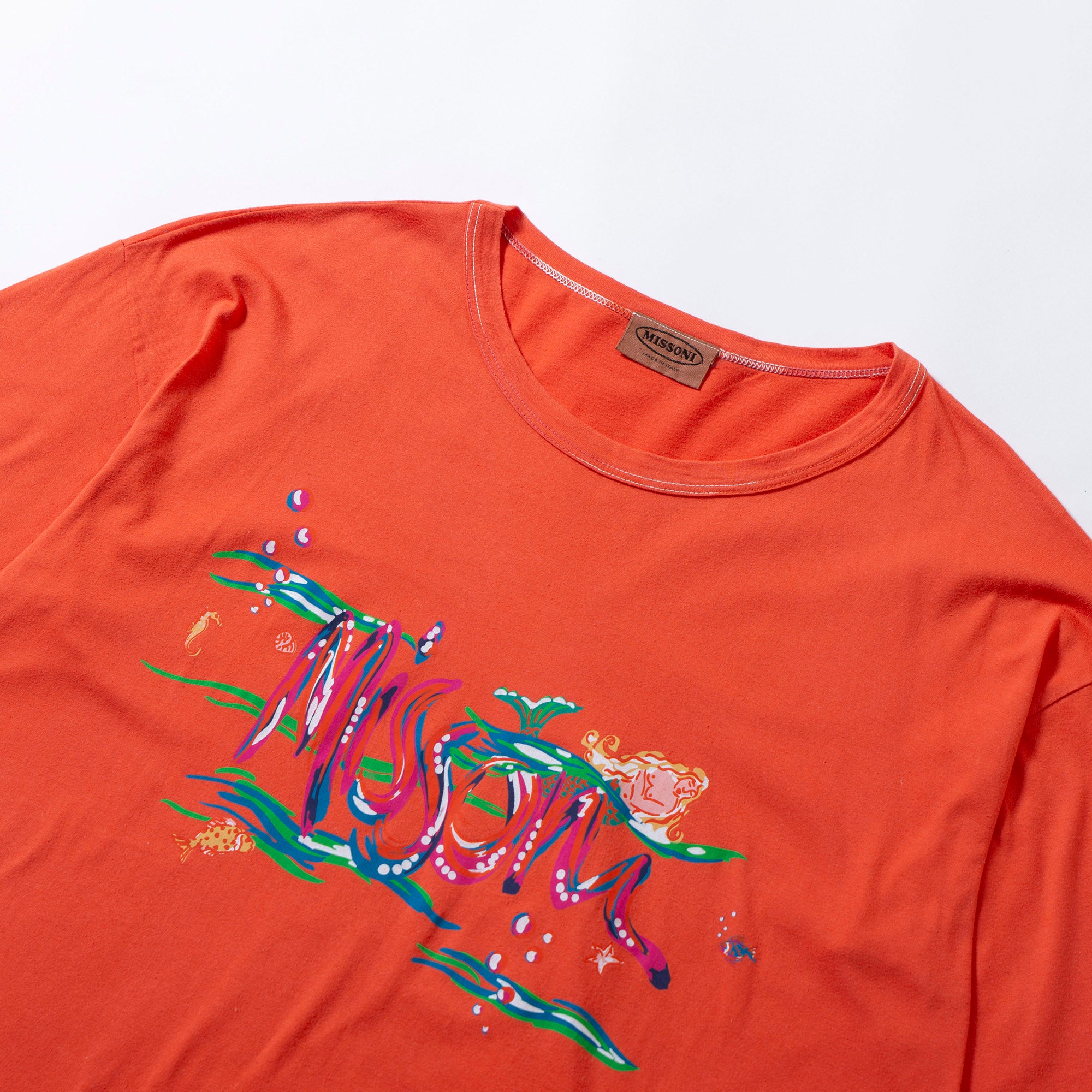 ミッソーニ MISSONI グラフィックプリント Tシャツ ブラッドオレンジ 半袖Tシャツ ショートスリーブ イタリア製 オーバーサイズ メンズ