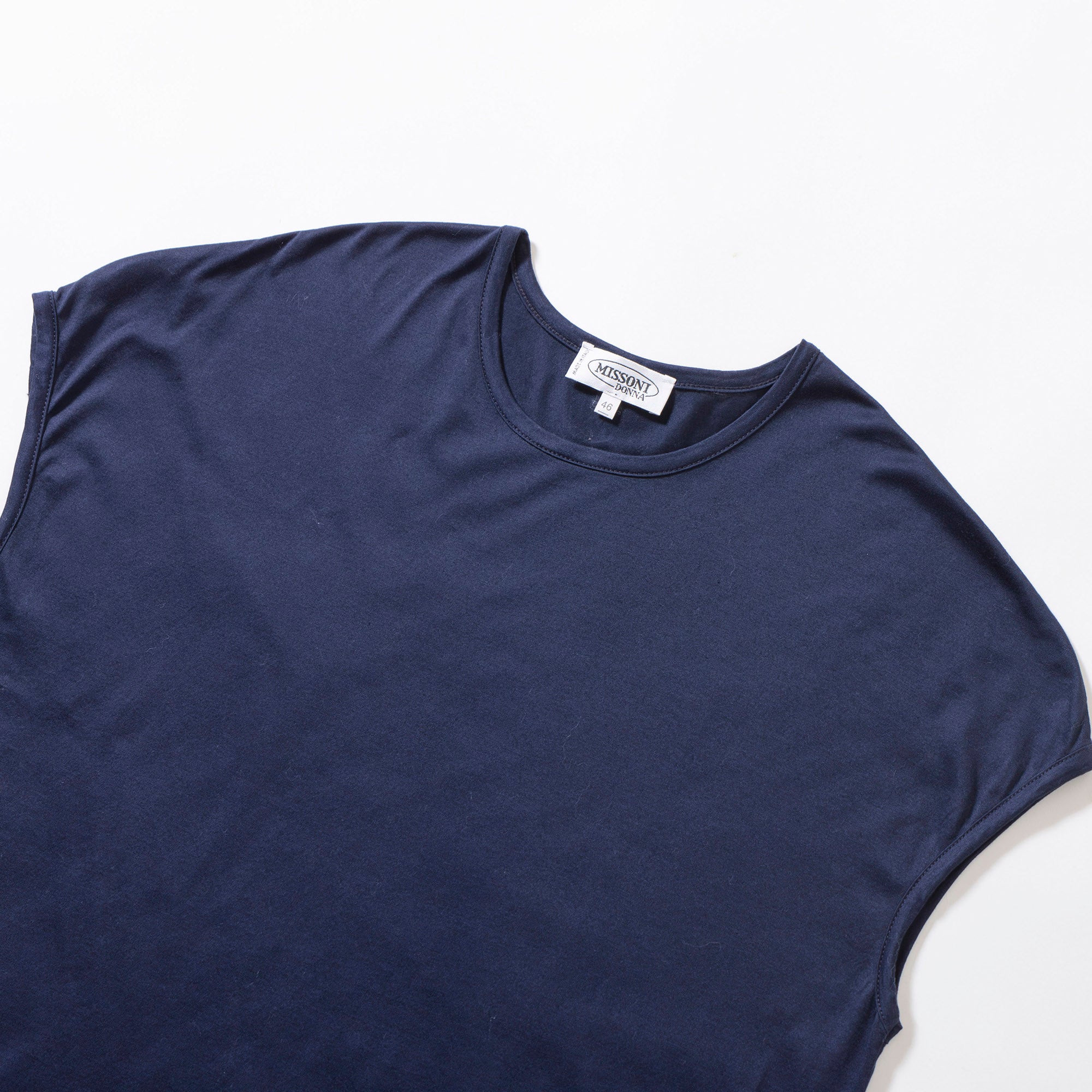 ミッソーニ MISSONI DONNA ノースリーブカットソー ネイビー タンクトップ Tシャツ 刺繍ロゴ イタリア製 レディースファッショントップス