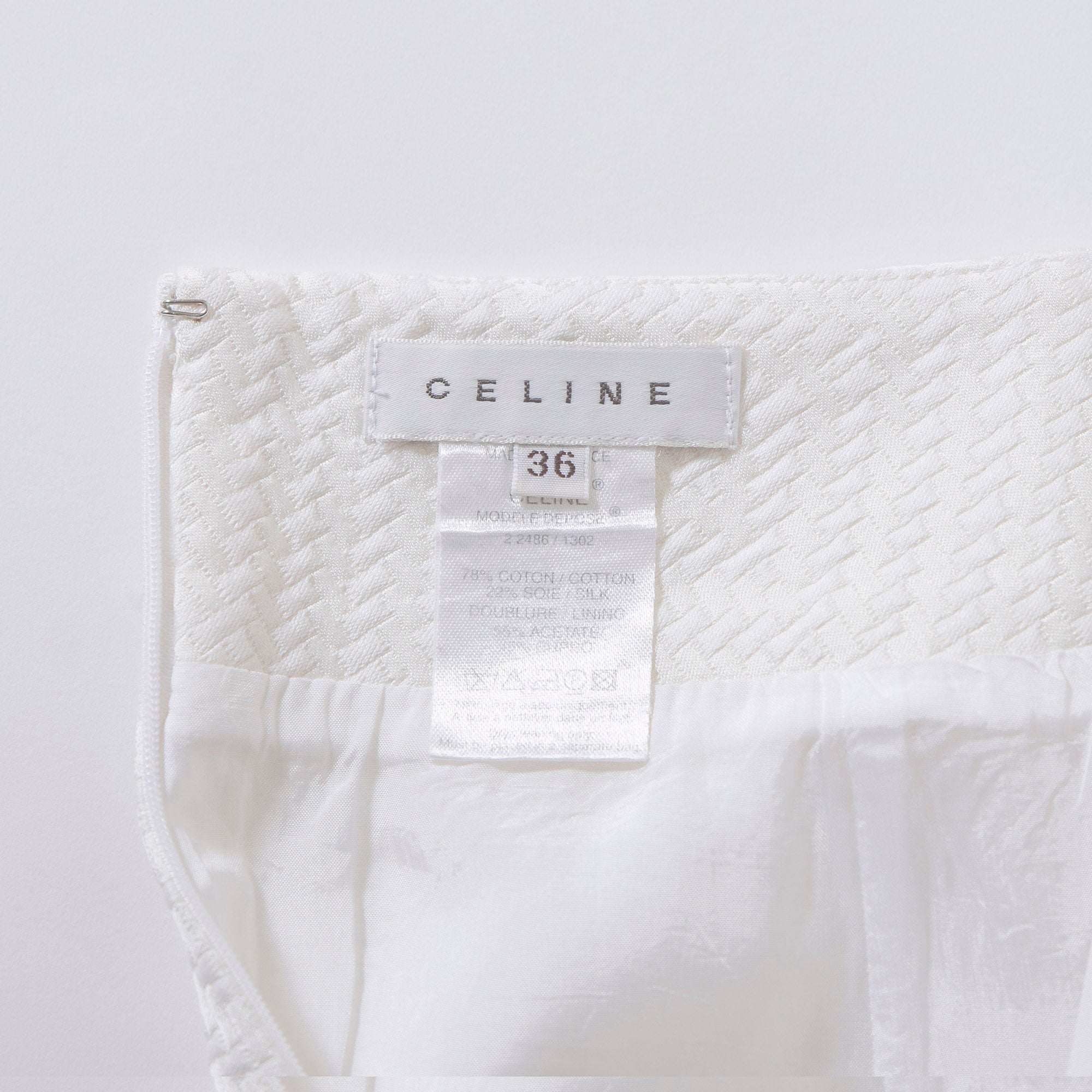 セリーヌ CELINE スクエア ミニスカート ホワイト ジャカード織 立体生地 フランス製 台形スカート タイトスカート レディースボトムス