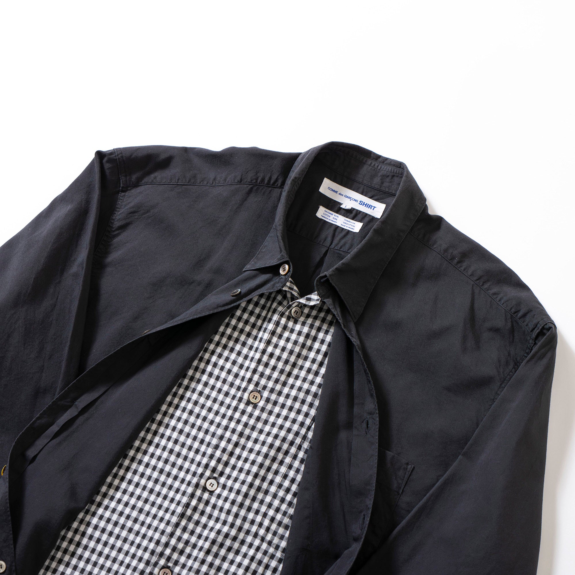 コムデギャルソン COMME des GARONS SHIRT ドッキングデザイン ロングスリーブシャツ ブラック ギンガムチェック フランス製 川久保玲