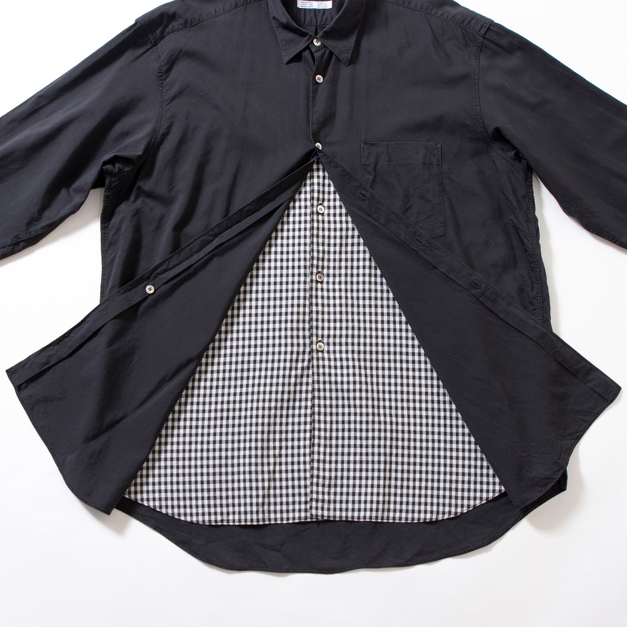 コムデギャルソン COMME des GARONS SHIRT ドッキングデザイン ロングスリーブシャツ ブラック ギンガムチェック フランス製 川久保玲
