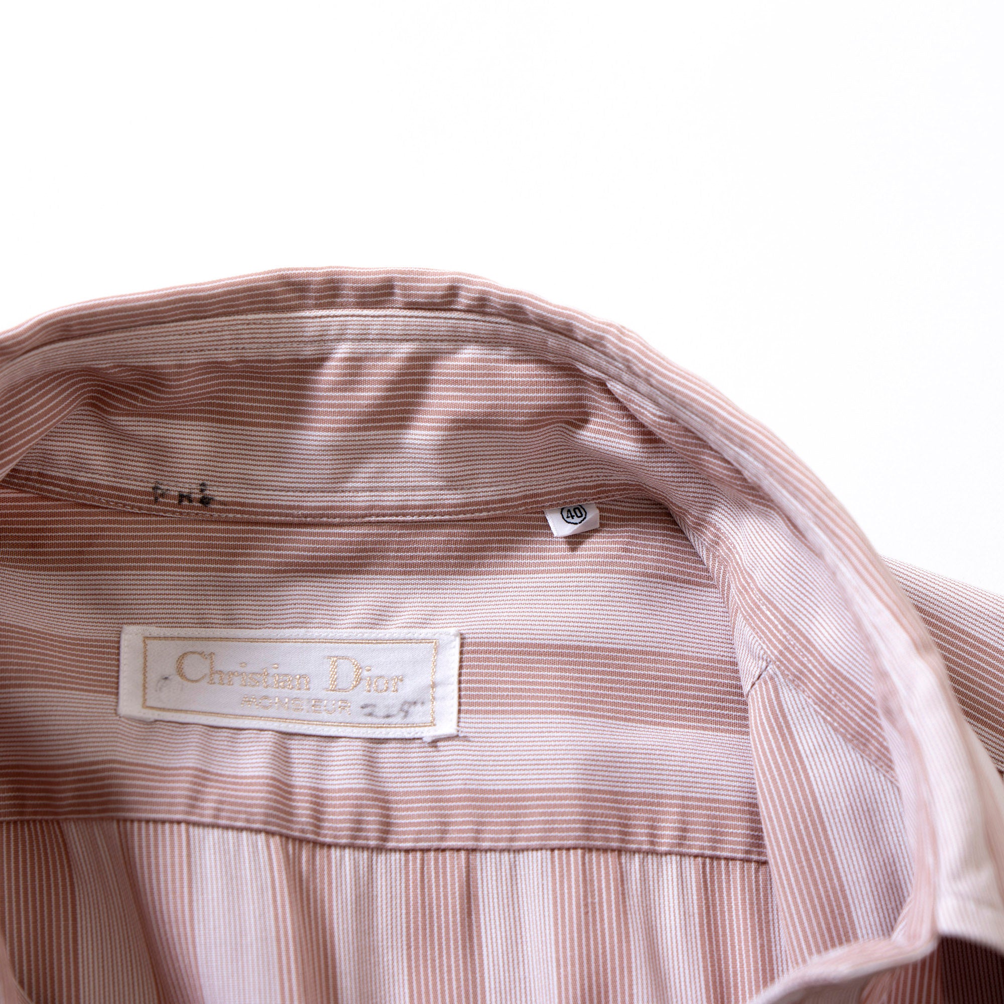クリスチャンディオール Christian Dior MONSIEUR ロングスリーブストライプシャツ ピンクベージュ コットン 90s クラシック ドレスシャツ