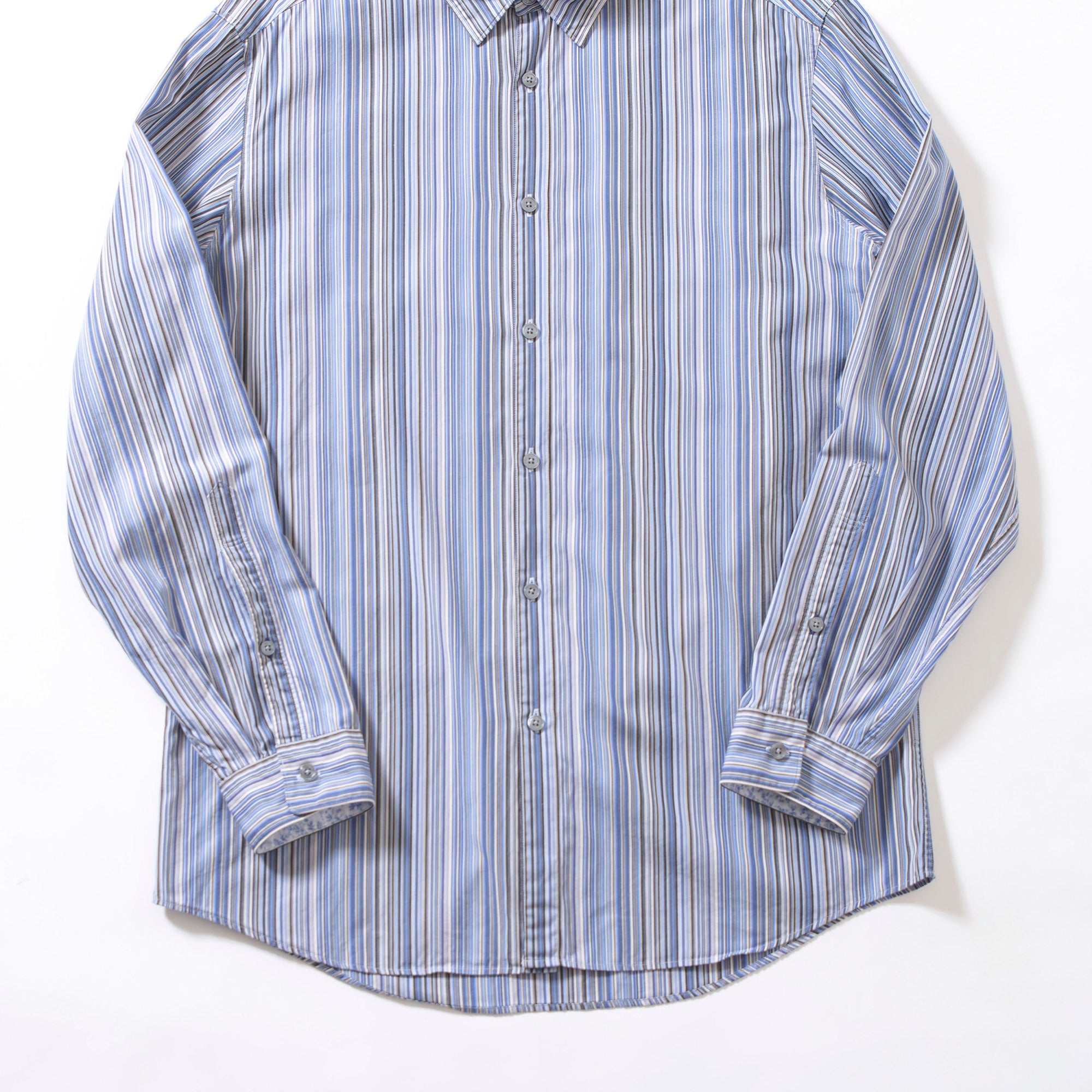 ポールスミス Paul Smith London マルチストライプシャツ ロングスリーブ ブルー系 花柄切り替え カフス裏 コットン 日本製 メンズトップス