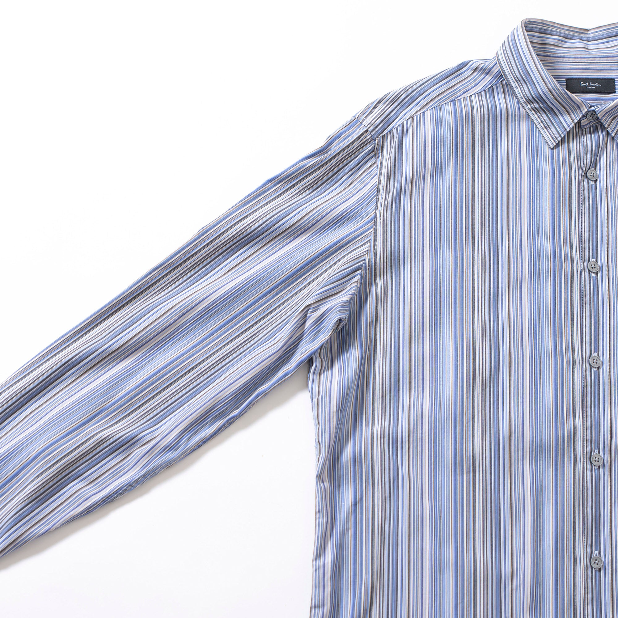 ポールスミス Paul Smith London マルチストライプシャツ ロングスリーブ ブルー系 花柄切り替え カフス裏 コットン 日本製 メンズトップス