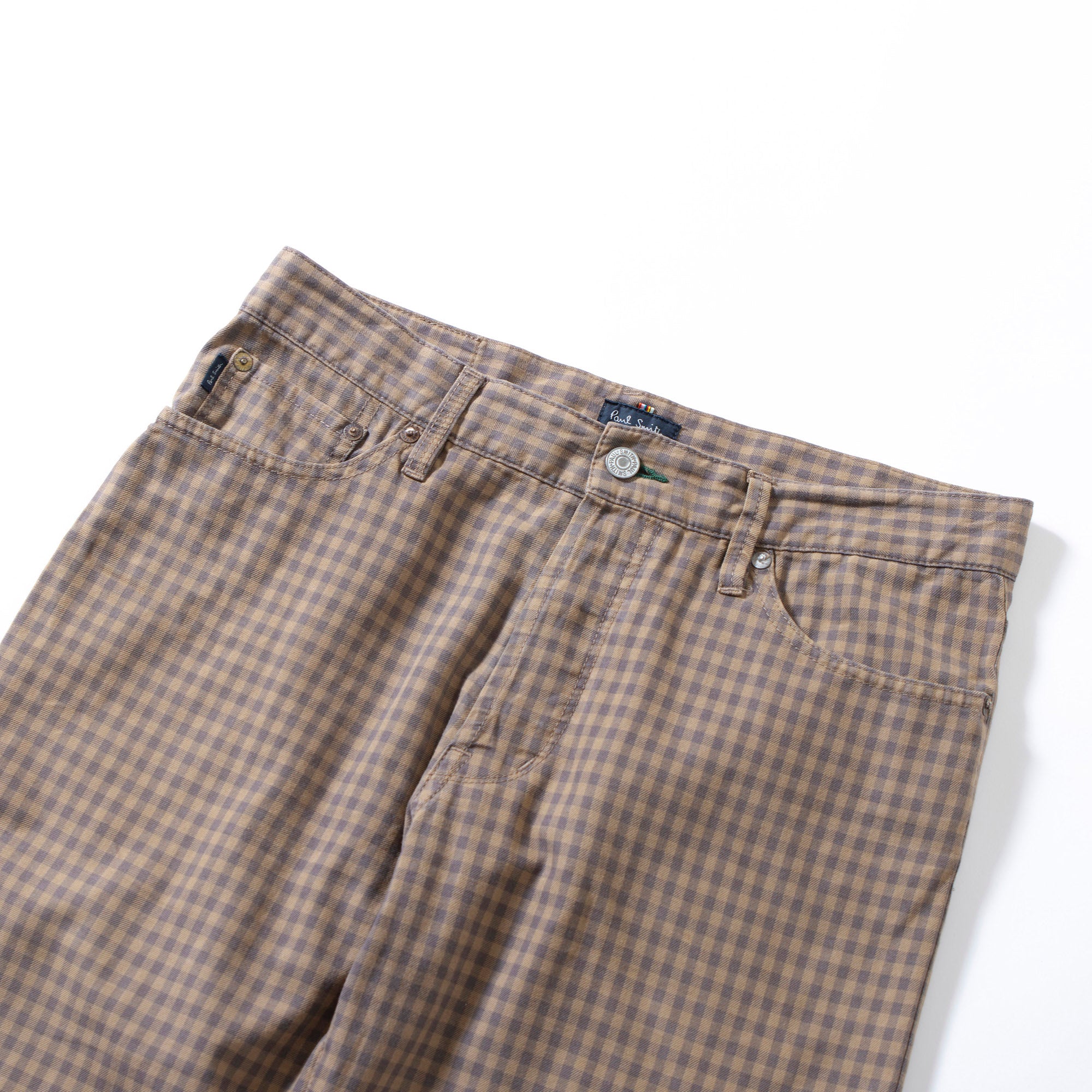 ポールスミス ジーンズ Paul Smith JEANS ギンガムチェック ハーフパンツ カーキ系 ショーツ ボタンフライ 5ポケット コットン カジュアル