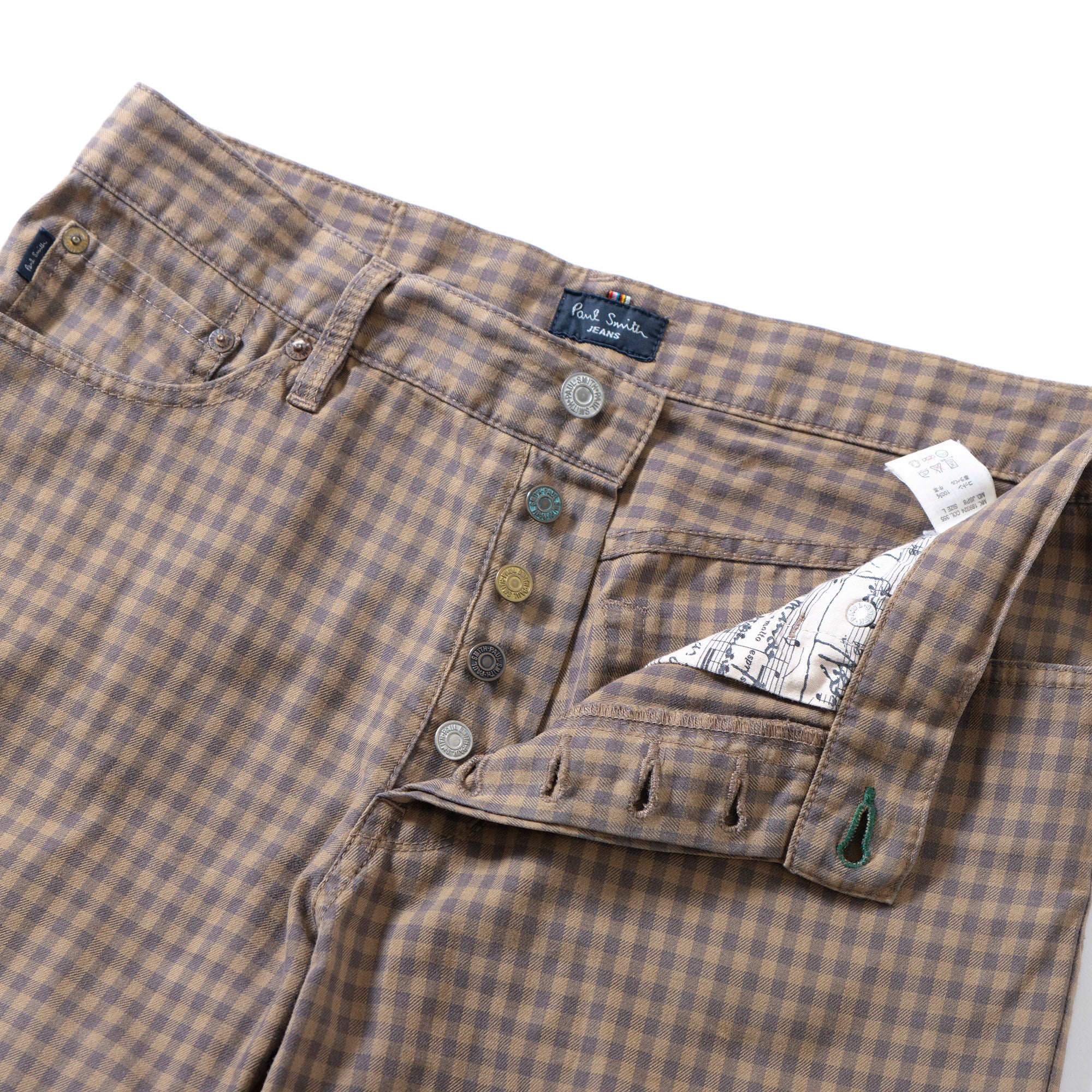 ポールスミス ジーンズ Paul Smith JEANS ギンガムチェック ハーフパンツ カーキ系 ショーツ ボタンフライ 5ポケット コットン カジュアル