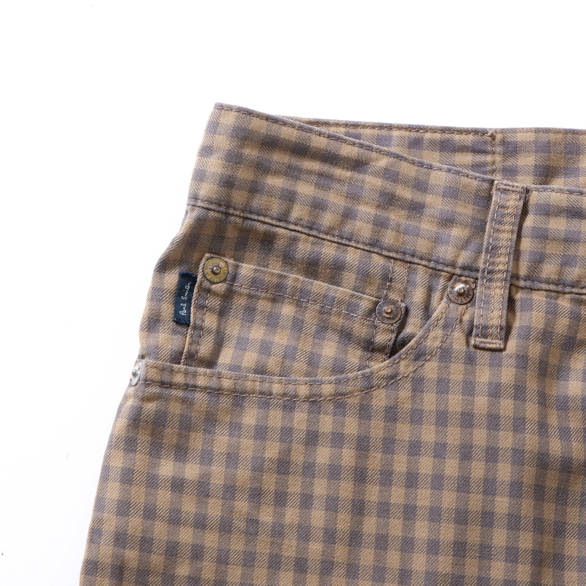 ポールスミス ジーンズ Paul Smith JEANS ギンガムチェック ハーフパンツ カーキ系 ショーツ ボタンフライ 5ポケット コットン カジュアル